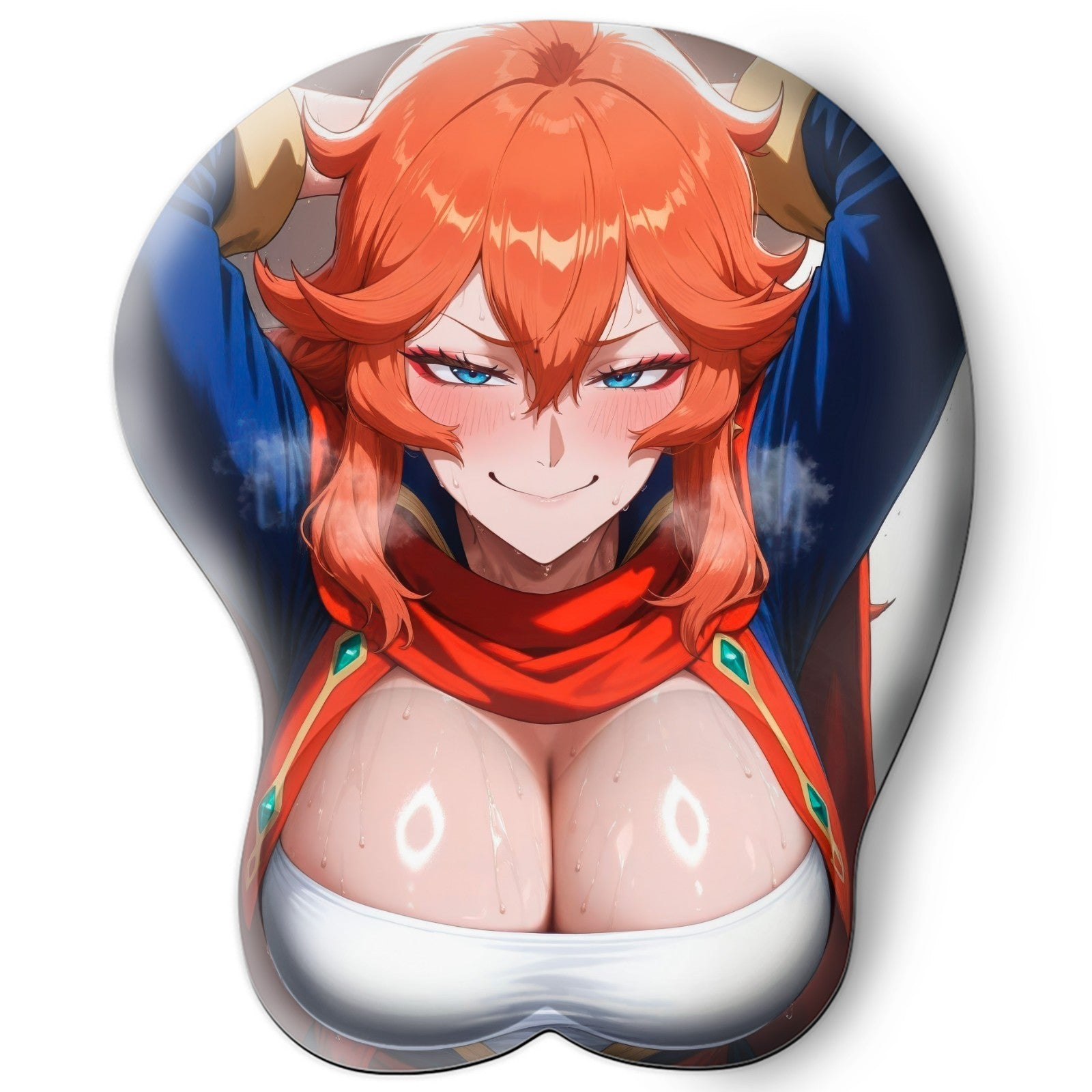 3D oppai Anime Mouse Pad with Silicone Wrist Support, Non-Slip Ergonomic Shape, Black clover Anime Character Mereoleona #01