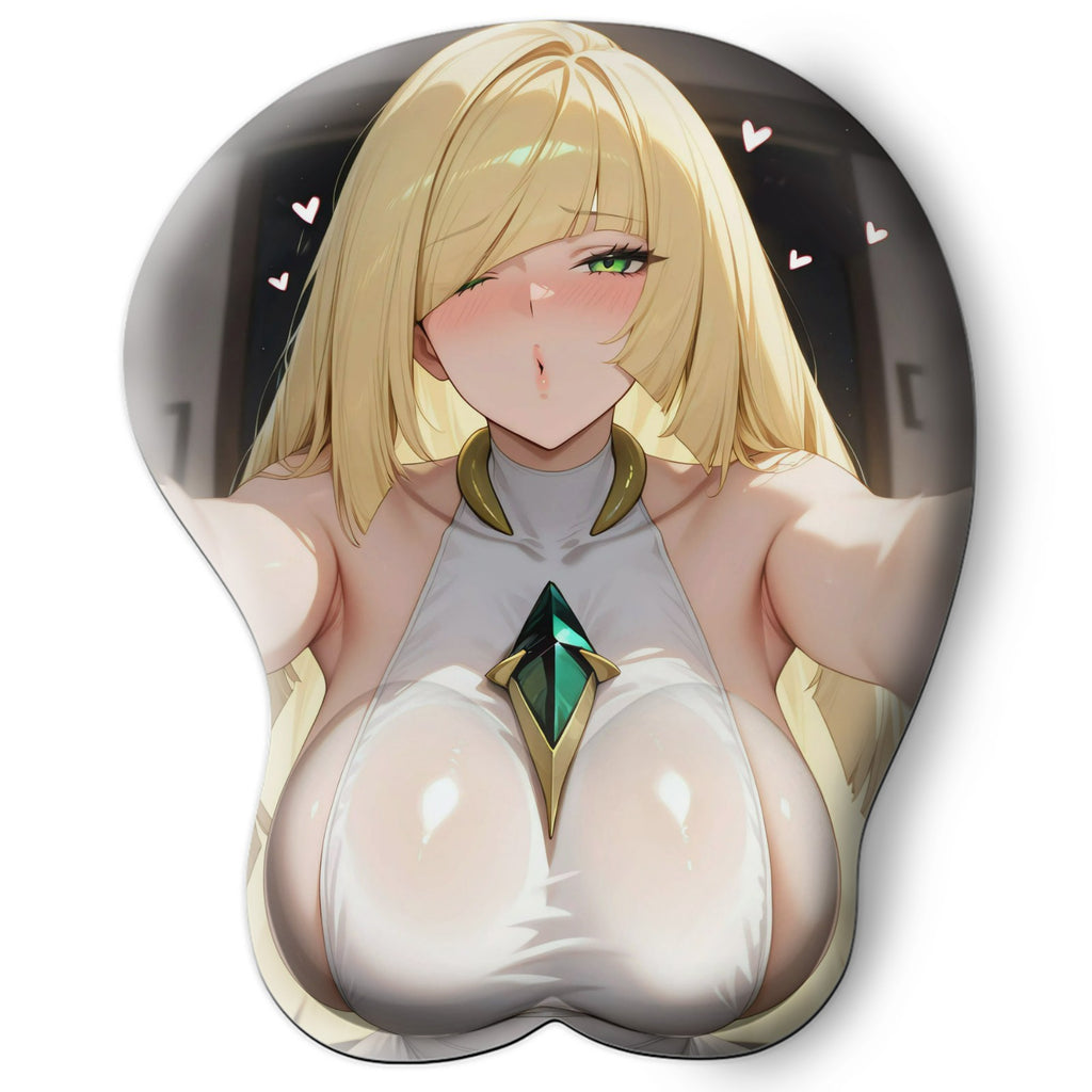 3D oppai Anime Mouse Pad with Silicone Wrist Support, Non-Slip Ergonomic Shape, Pokemon Anime Character Lusamine #01