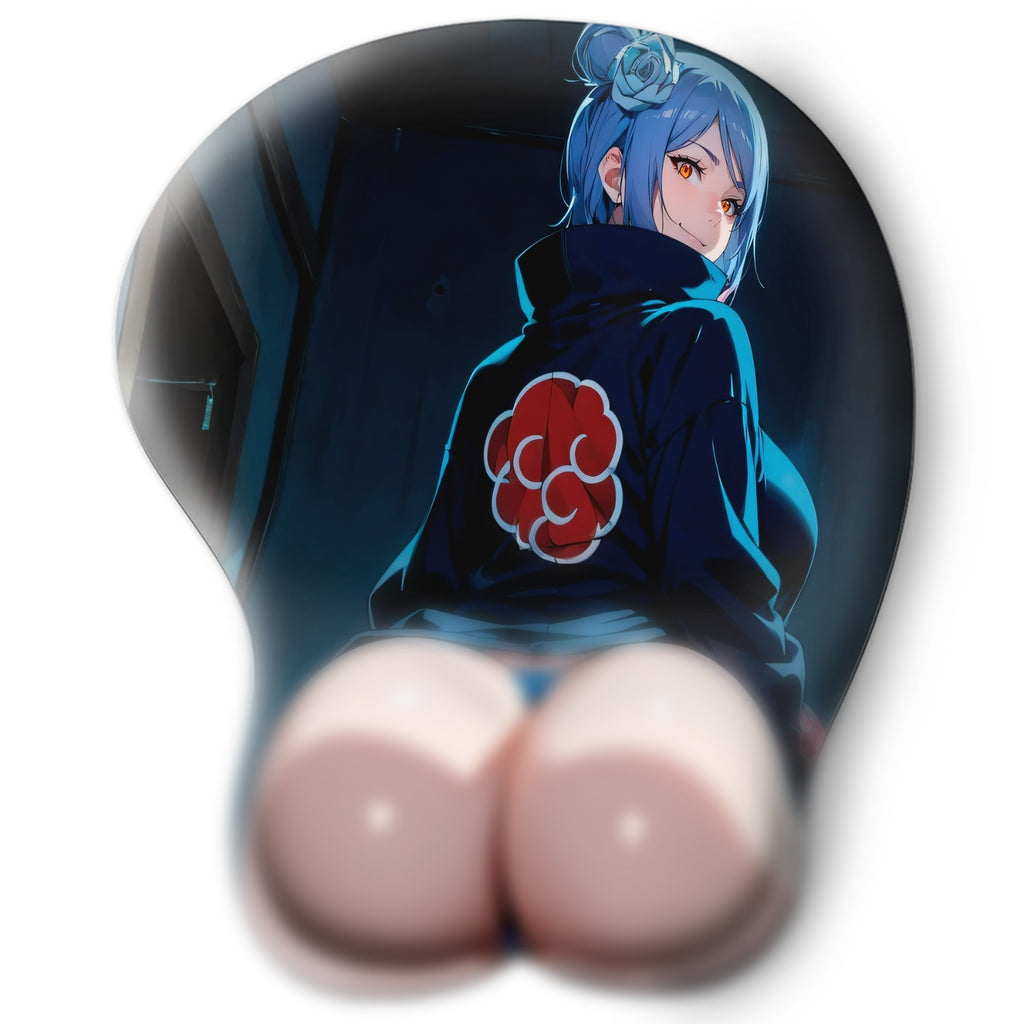3D butt Anime Mouse Pad with Silicone Wrist Support, Non-Slip Ergonomic Shape, Naruto anime Character Konan #02