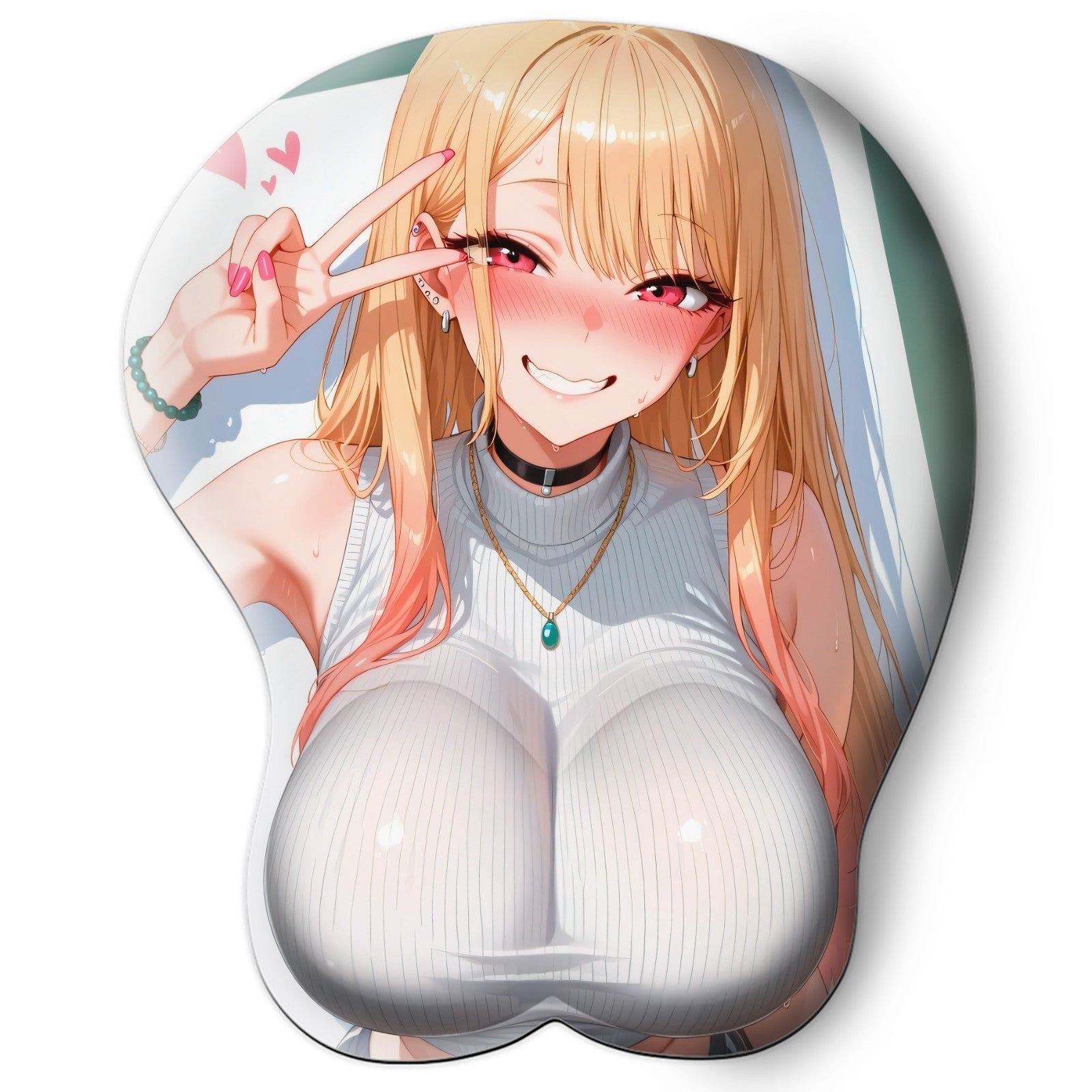 3D oppai Anime Mouse Pad with Silicone Wrist Support, Non-Slip Ergonomic Shape, My Dress-Up Darling Anime Character  Marin Kitagawa #01