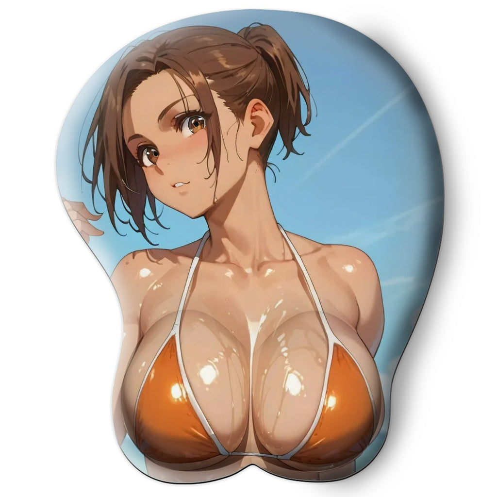 3D oppai Anime Mouse Pad with Silicone Wrist Support, Non-Slip Ergonomic Shape, Attack on Titan Anime Character Sasha #01