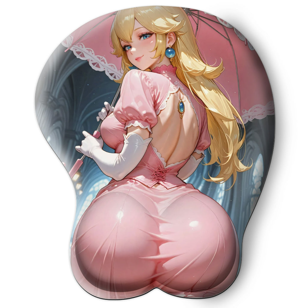 3D butt Anime Mouse Pad with Silicone Wrist Support, Non-Slip Ergonomic Shape, Super Mario game Character Peach #02
