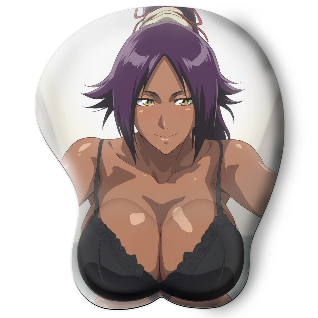 3D oppai Anime Mouse Pad with Silicone Wrist Support, Non-Slip Ergonomic Shape, Bleach Anime Character Yoruichi #02