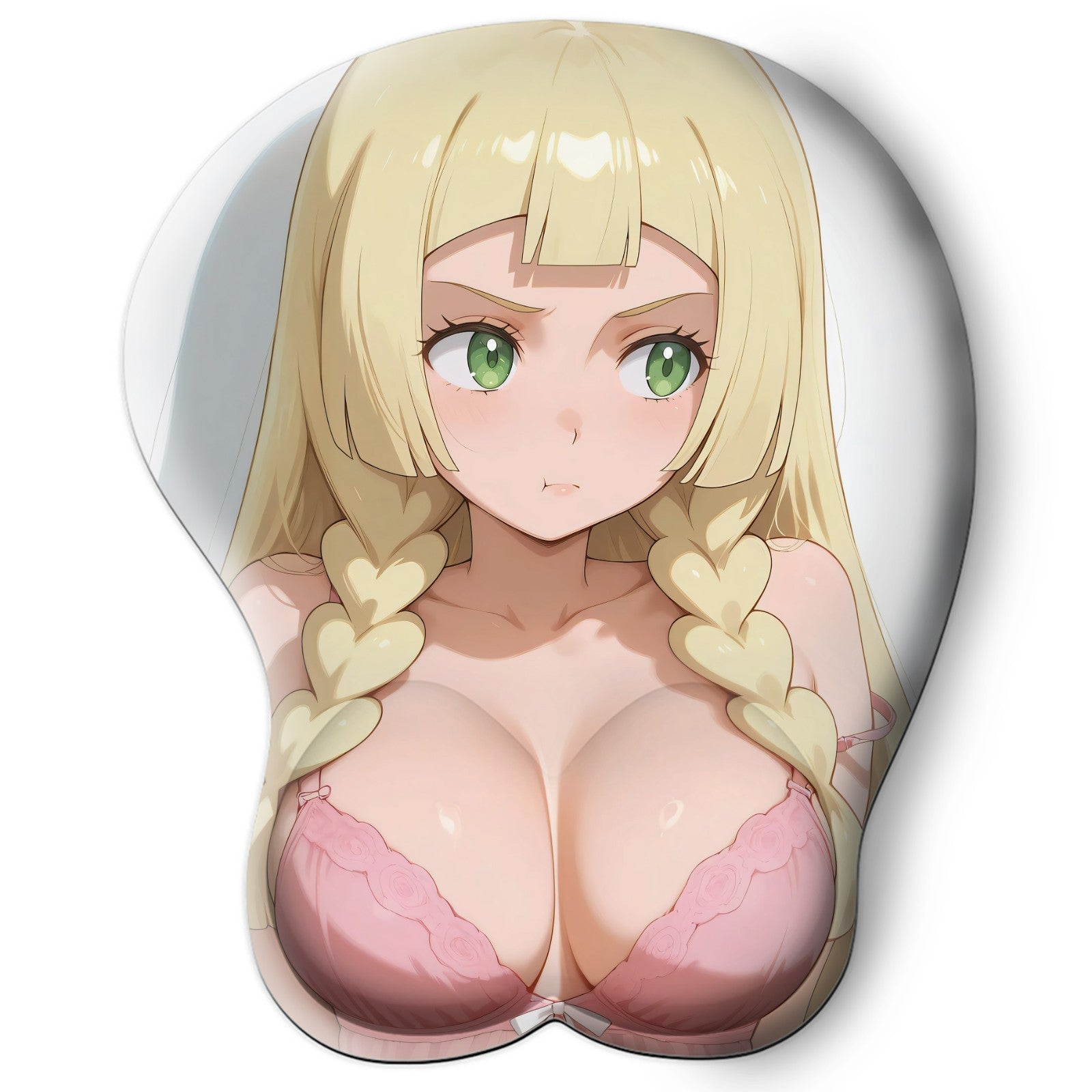 3D oppai Anime Mouse Pad with Silicone Wrist Support, Non-Slip Ergonomic Shape, Pokemon Anime Character Lillie #01