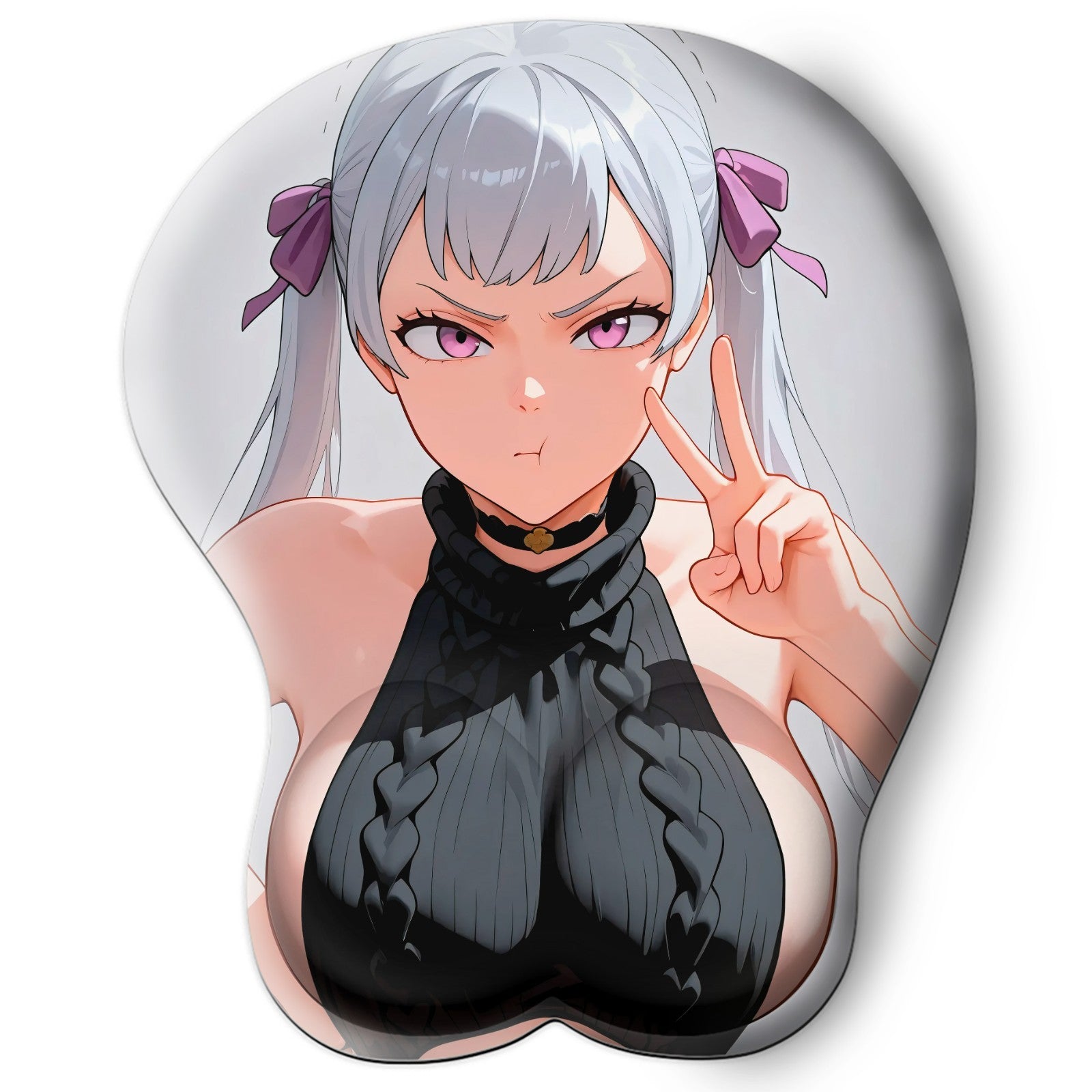 3D oppai Anime Mouse Pad with Silicone Wrist Support, Non-Slip Ergonomic Shape, Black clover Anime Character Noelle Silva #01