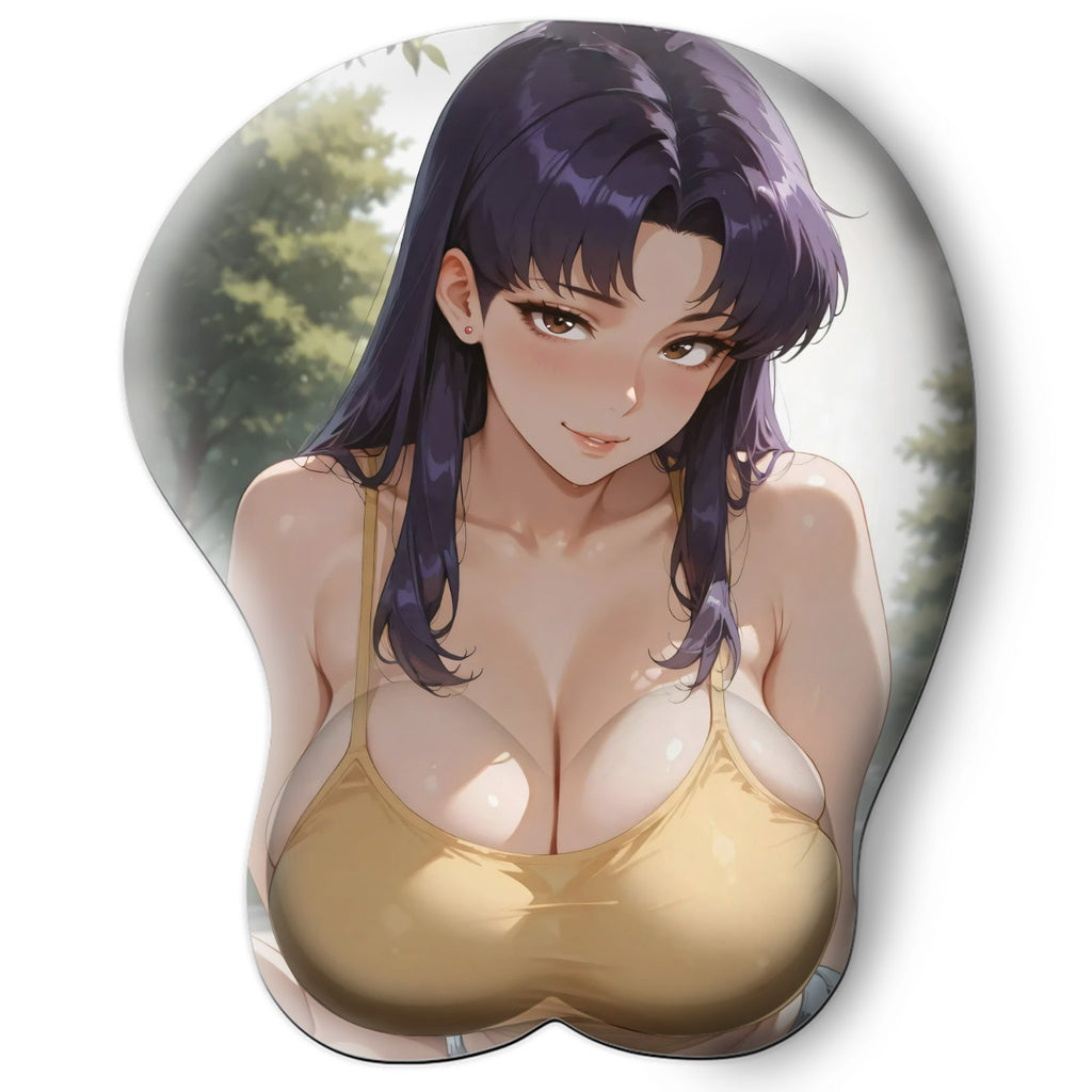 3D oppai Anime Mouse Pad with Silicone Wrist Support, Non-Slip Ergonomic Shape, Evangelion anime Character Misato #01