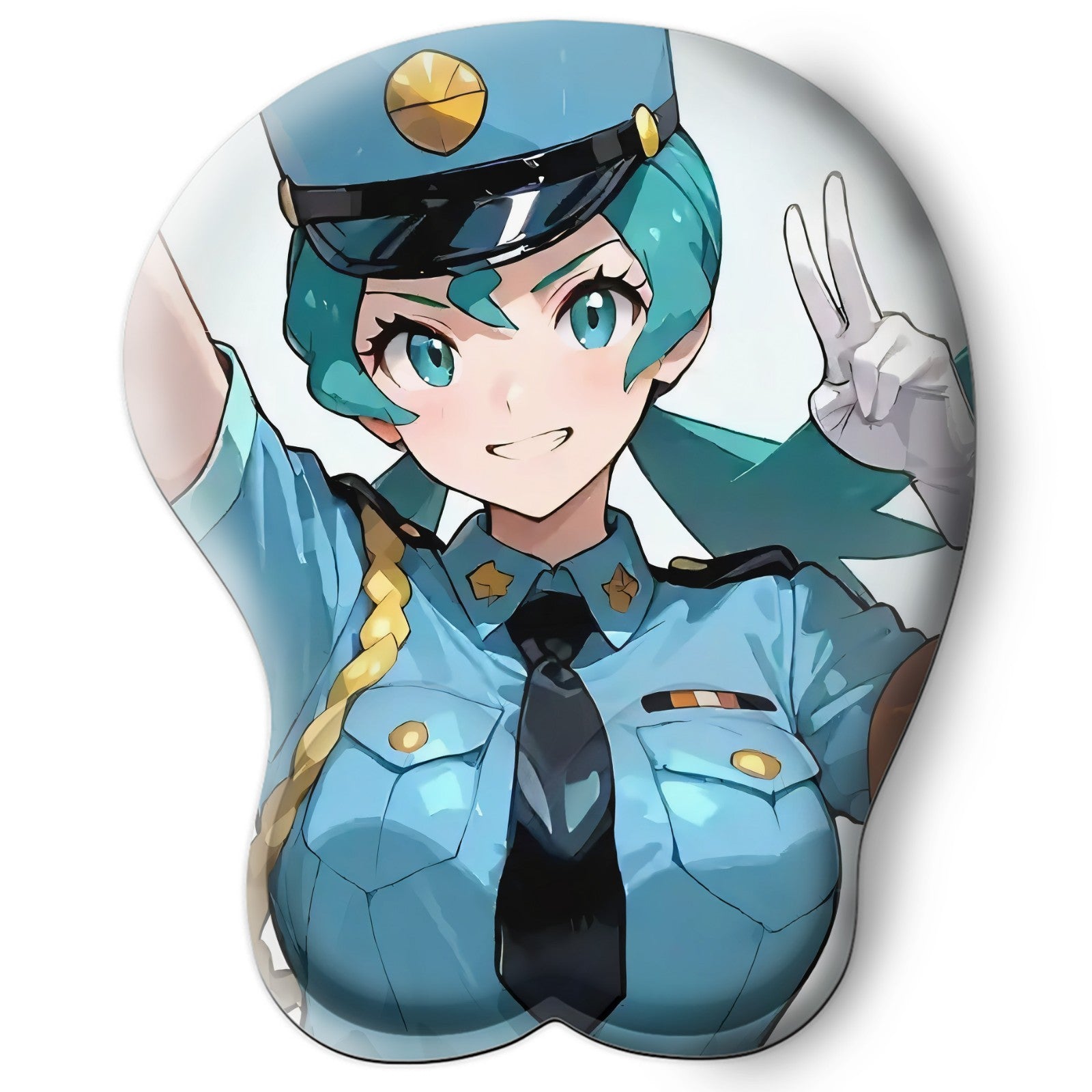 3D oppai Anime Mouse Pad with Silicone Wrist Support, Non-Slip Ergonomic Shape, Pokemon Anime Character Officer Jenny #01