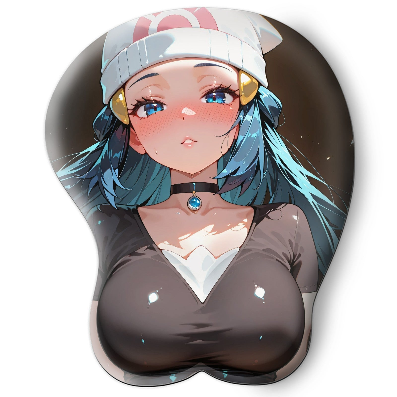 3D oppai Anime Mouse Pad with Silicone Wrist Support, Non-Slip Ergonomic Shape, Pokemon Anime Character Dawn #01