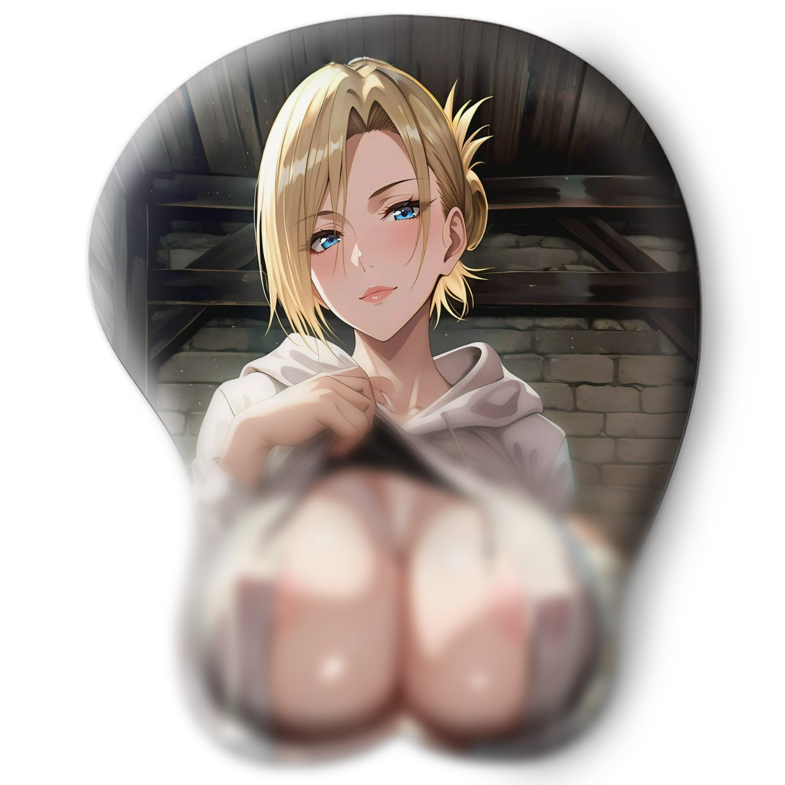 3D oppai Anime Mouse Pad with Silicone Wrist Support, Non-Slip Ergonomic Shape, Attack on Titan anime Character Annie #01