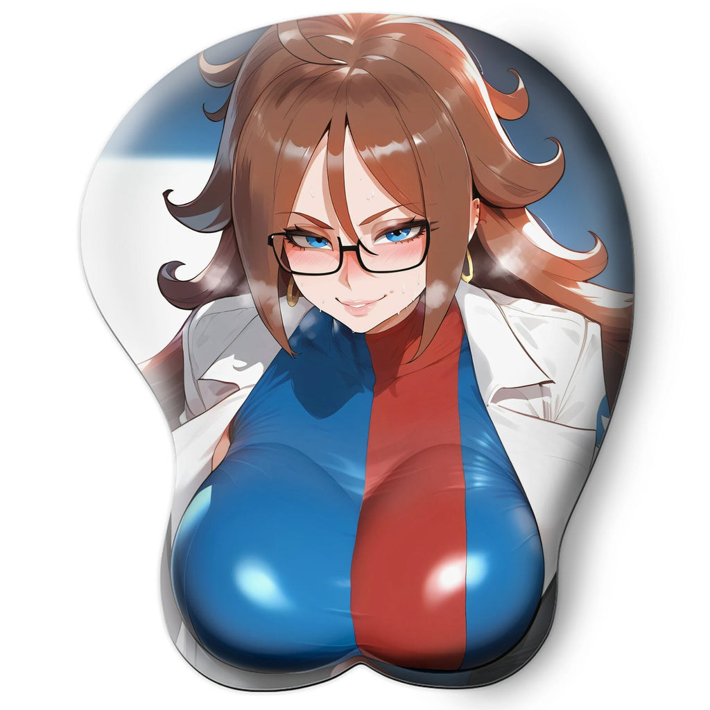 3D oppai Anime Mouse Pad with Silicone Wrist Support, Non-Slip Ergonomic Shape, Dragon Ball anime Character Android n21 #01