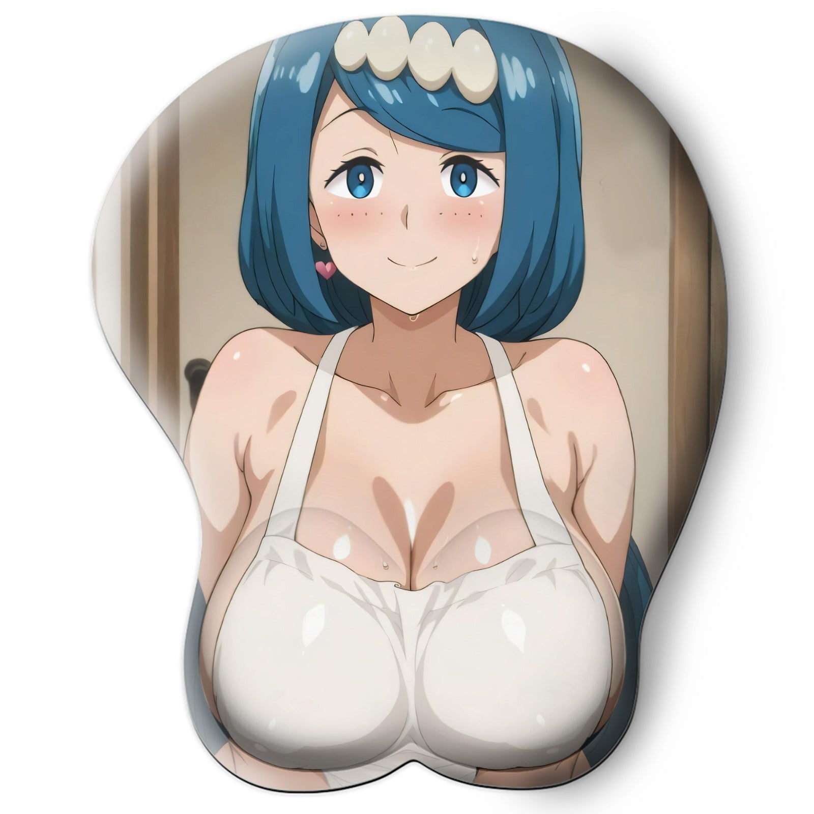 3D oppai Anime Mouse Pad with Silicone Wrist Support, Non-Slip Ergonomic Shape, Pokemon Anime Character Lana' s mother #01