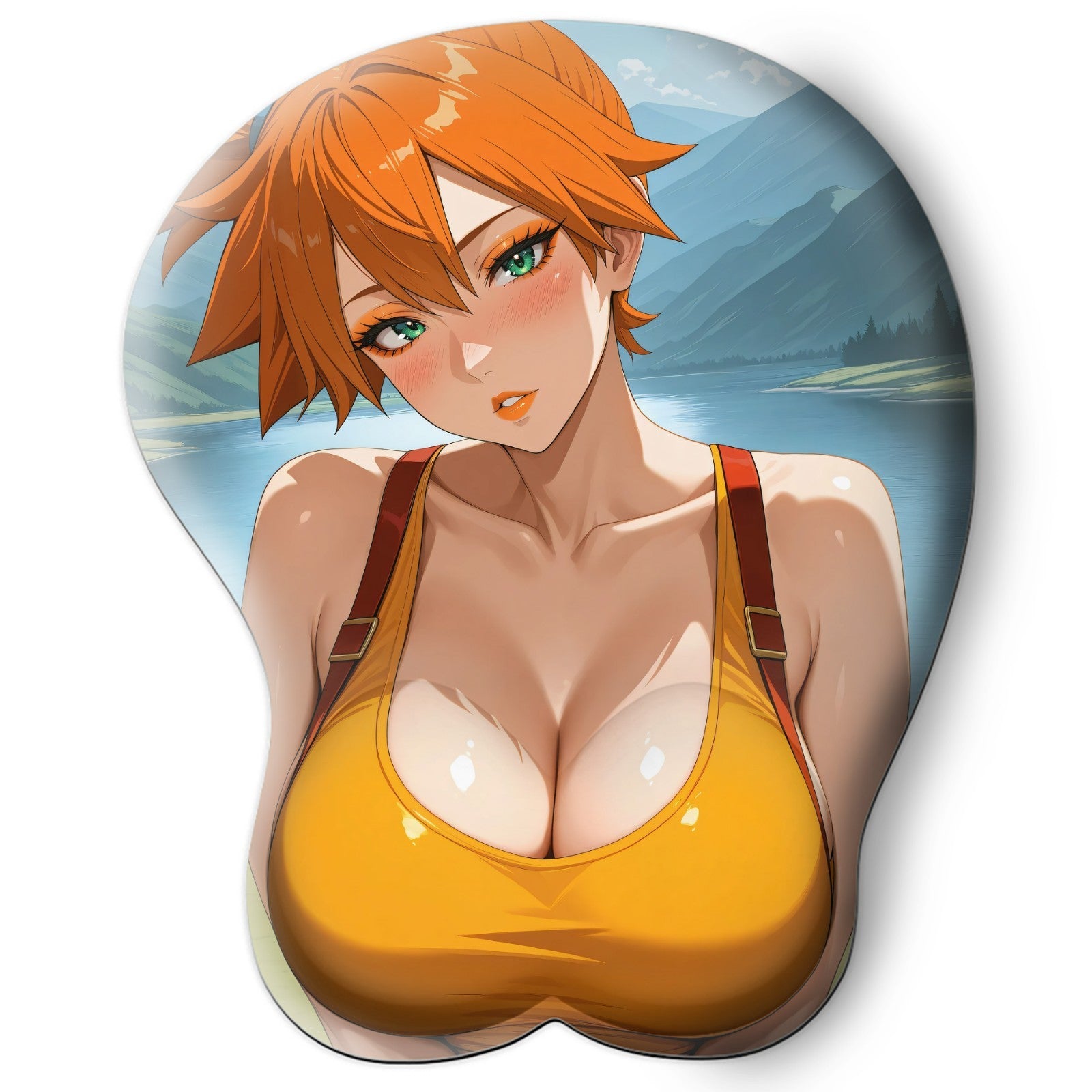 3D oppai Anime Mouse Pad with Silicone Wrist Support, Non-Slip Ergonomic Shape, Pokemon Anime Character Misty #01