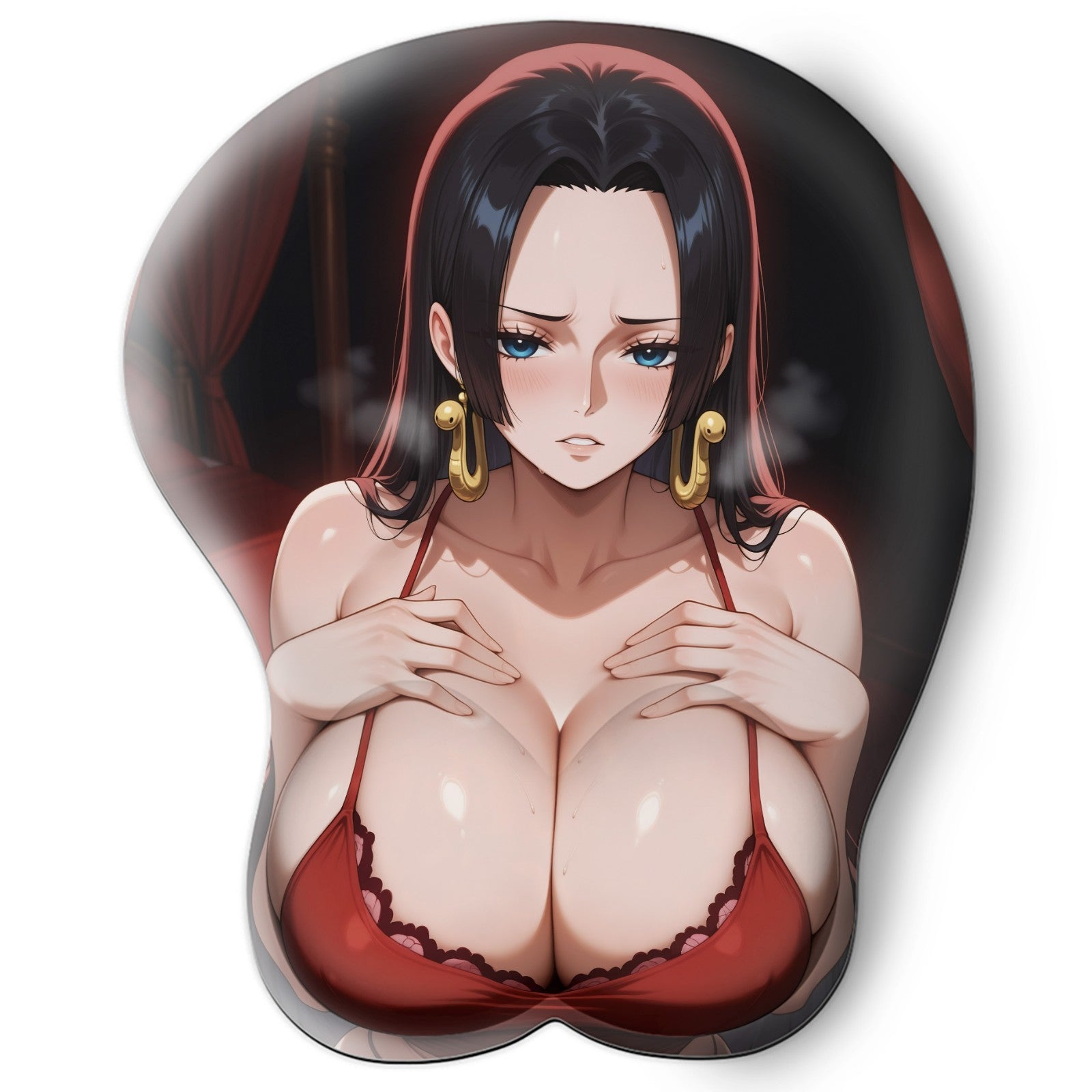 3D oppai Anime Mouse Pad with Silicone Wrist Support, Non-Slip Ergonomic Shape, One Piece anime Character Boa Hancock #01