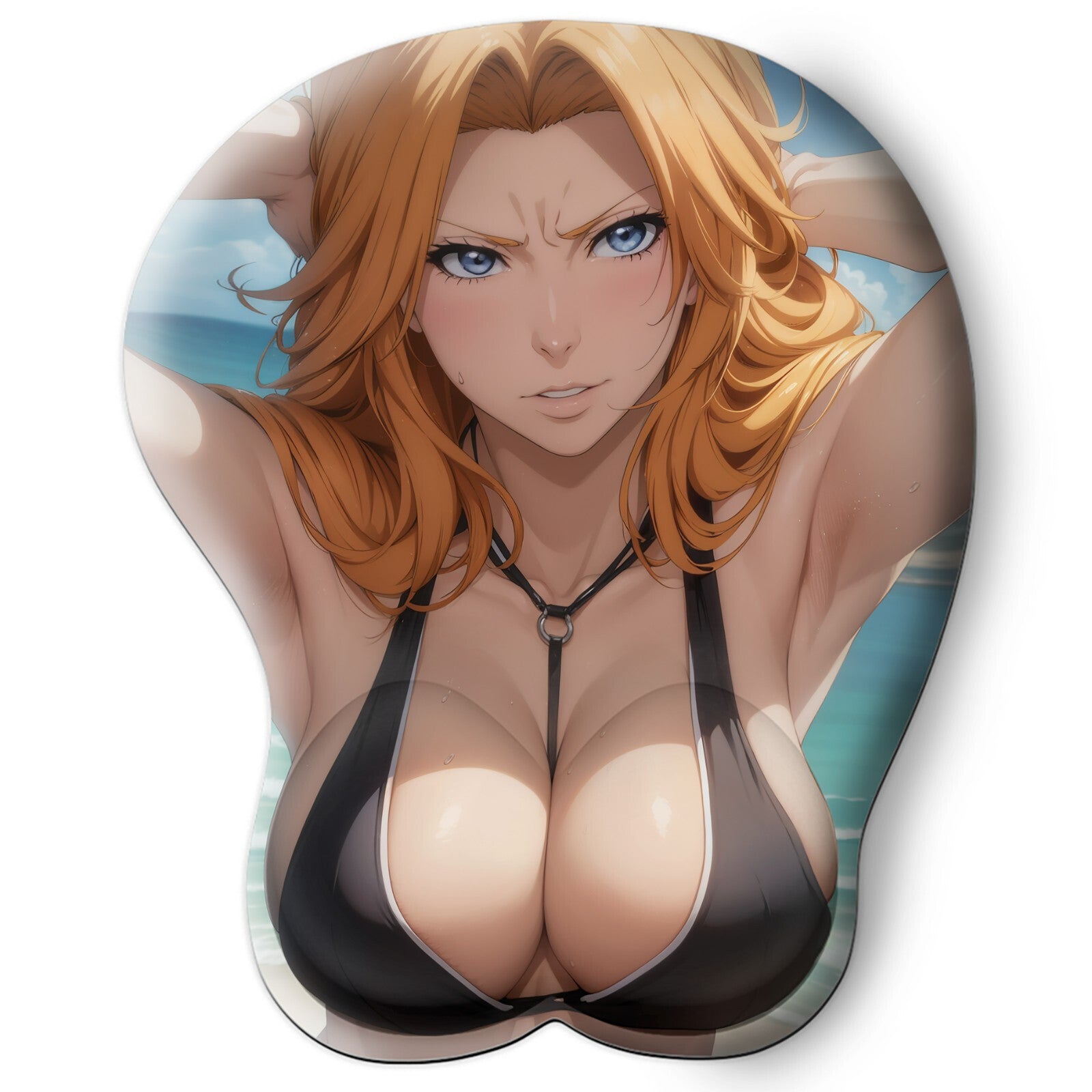 3D oppai Anime Mouse Pad with Silicone Wrist Support, Non-Slip Ergonomic Shape,Bleach Anime Character Rangiku Matsumoto #01