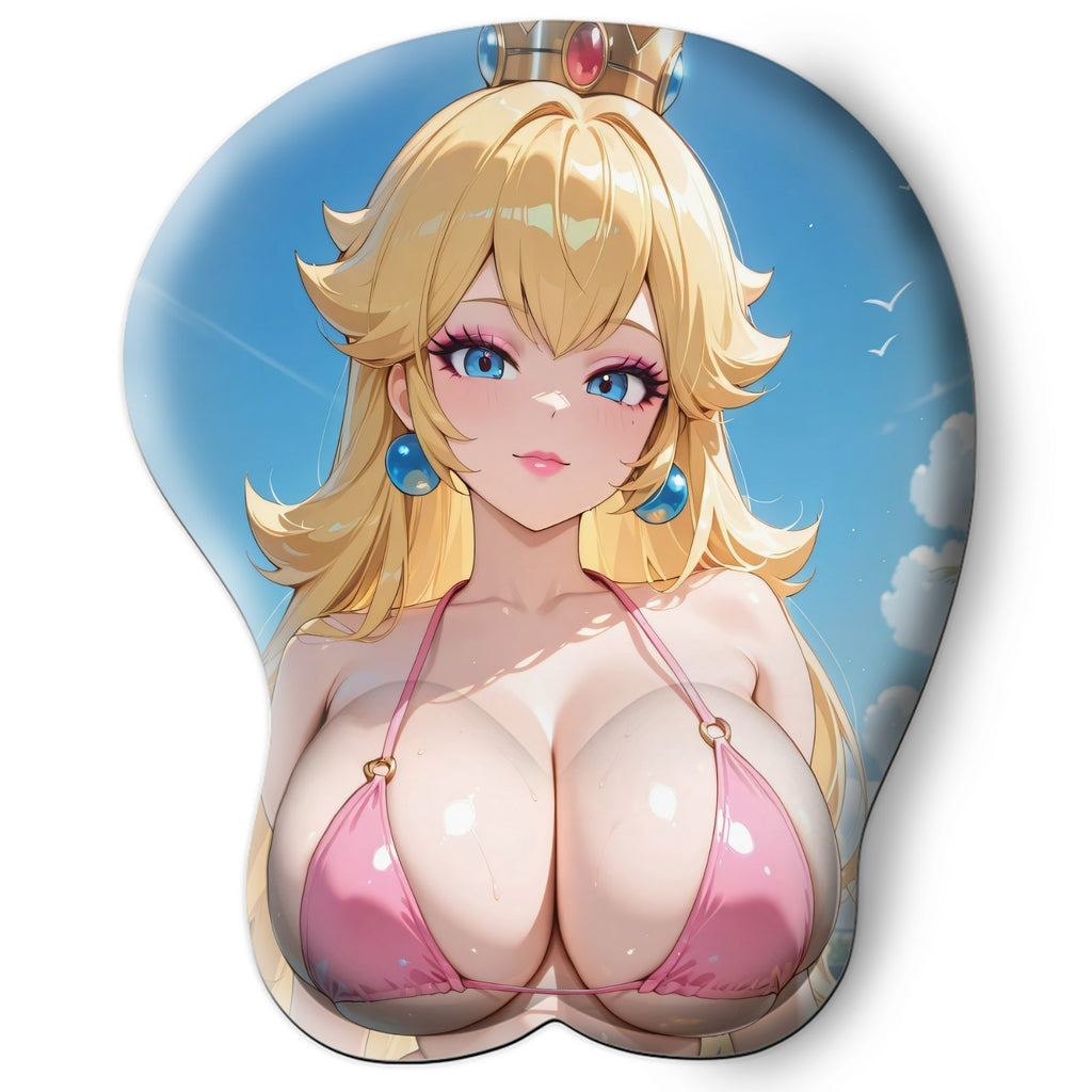 3D oppai Anime Mouse Pad with Silicone Wrist Support, Non-Slip Ergonomic Shape, Super Mario game Character Peach #01