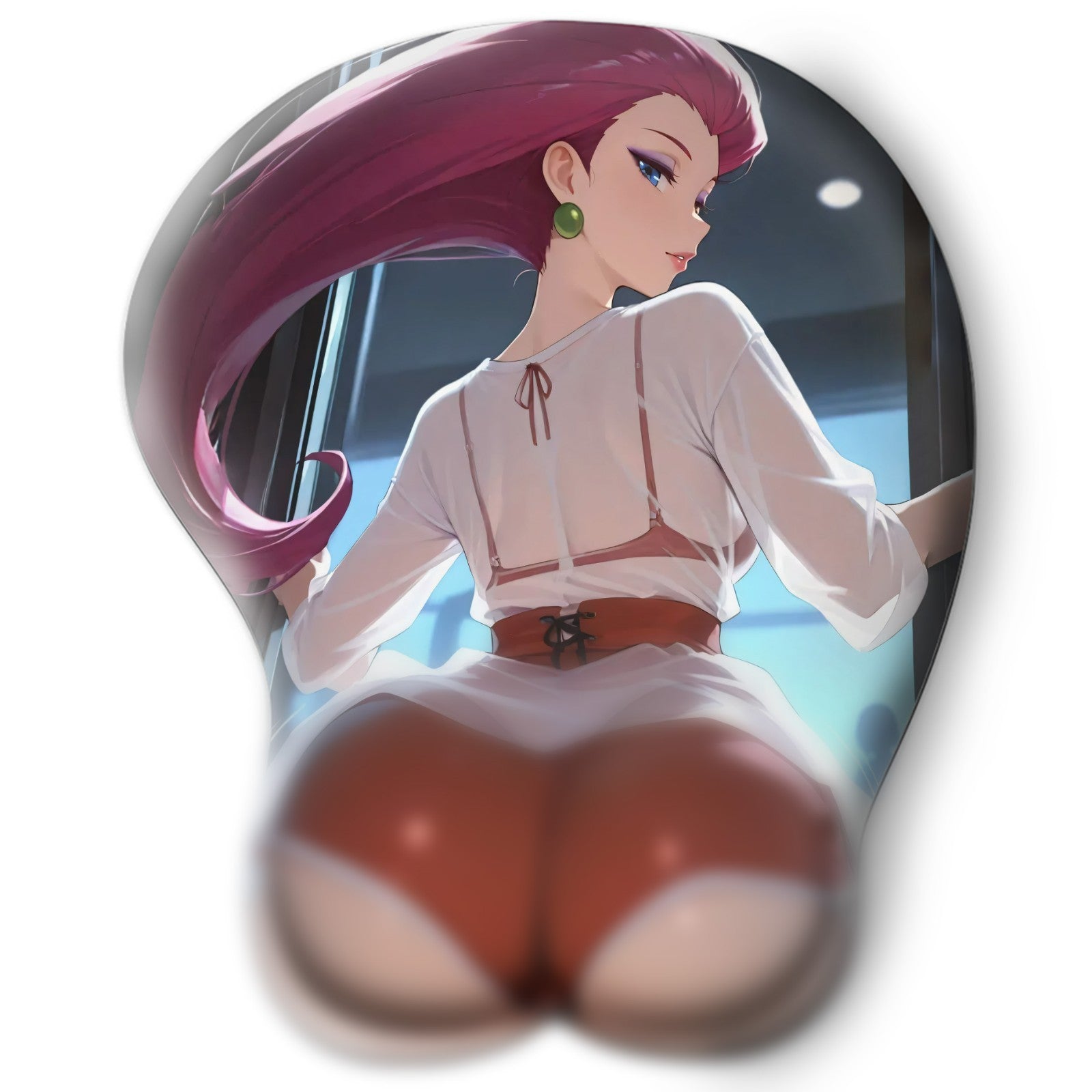 3D butt Anime Mouse Pad with Silicone Wrist Support, Non-Slip Ergonomic Shape, Pokemon anime Character Jessie #02