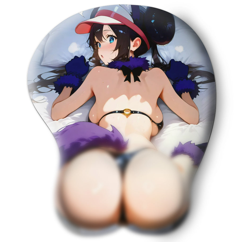 3D butt Anime Mouse Pad with Silicone Wrist Support, Non-Slip Ergonomic Shape, Pokemon anime Character Rosa #02
