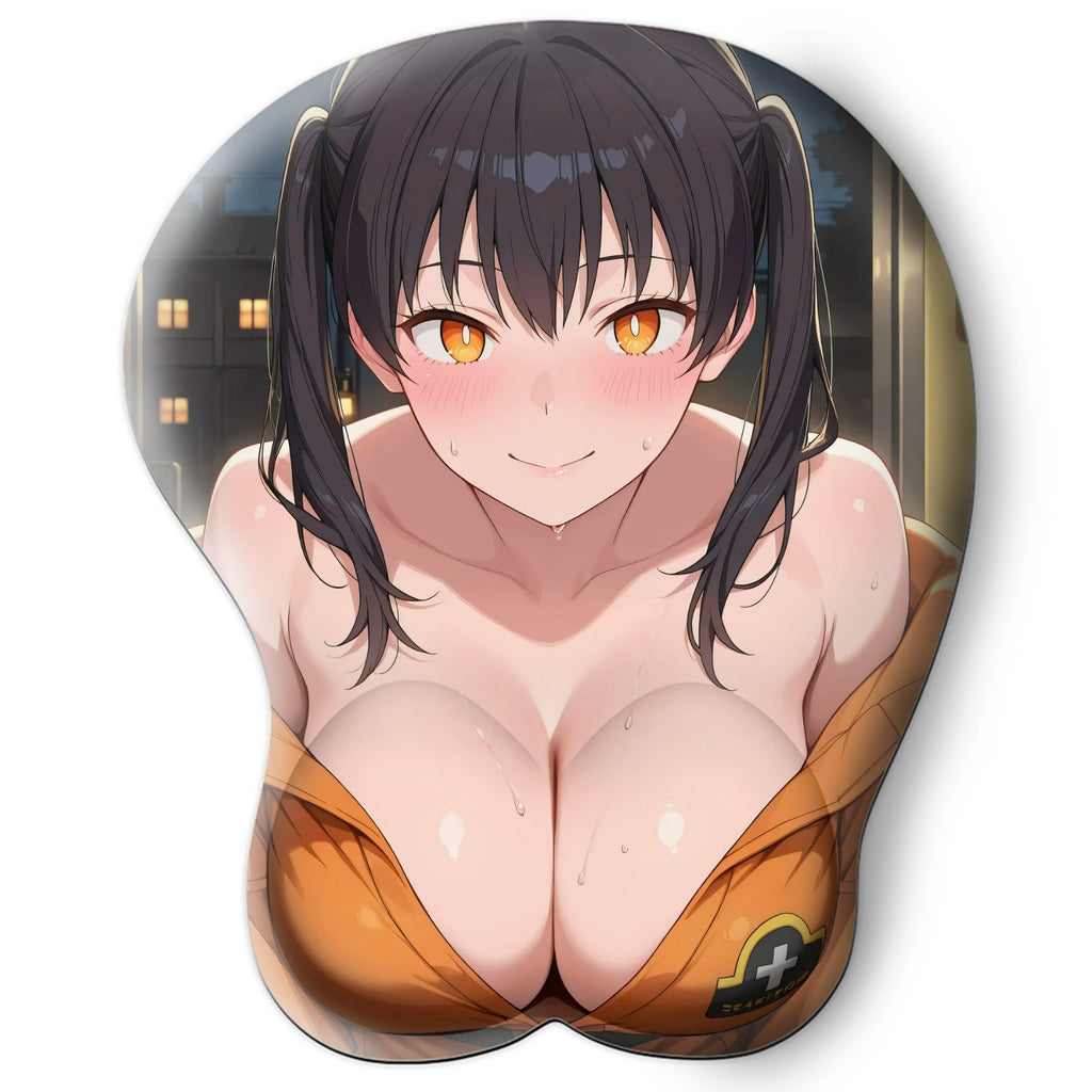 3D oppai Anime Mouse Pad with Silicone Wrist Support, Non-Slip Ergonomic Shape, Fire Force Anime Character Tamaki Kotatsu #01