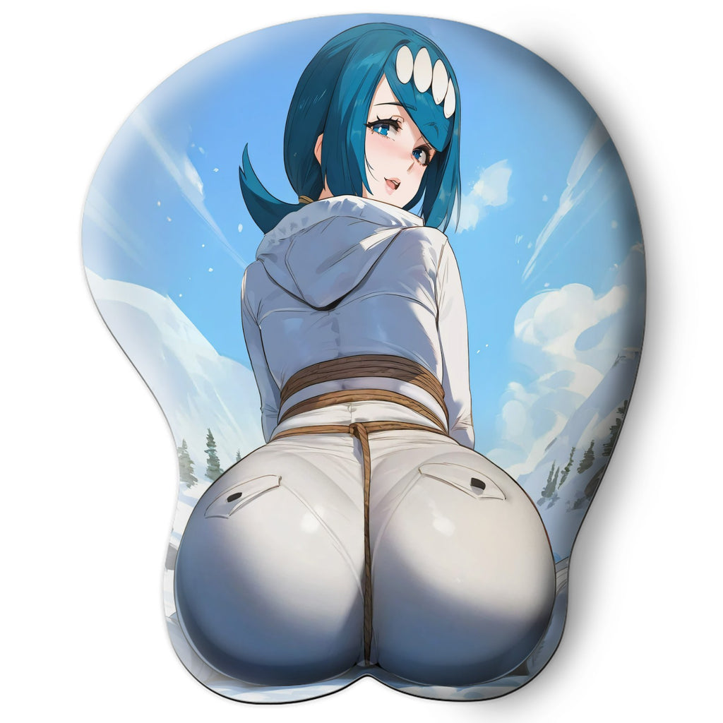 3D butt Anime Mouse Pad with Silicone Wrist Support, Non-Slip Ergonomic Shape, Pokemon anime Character Lana' s mother #02