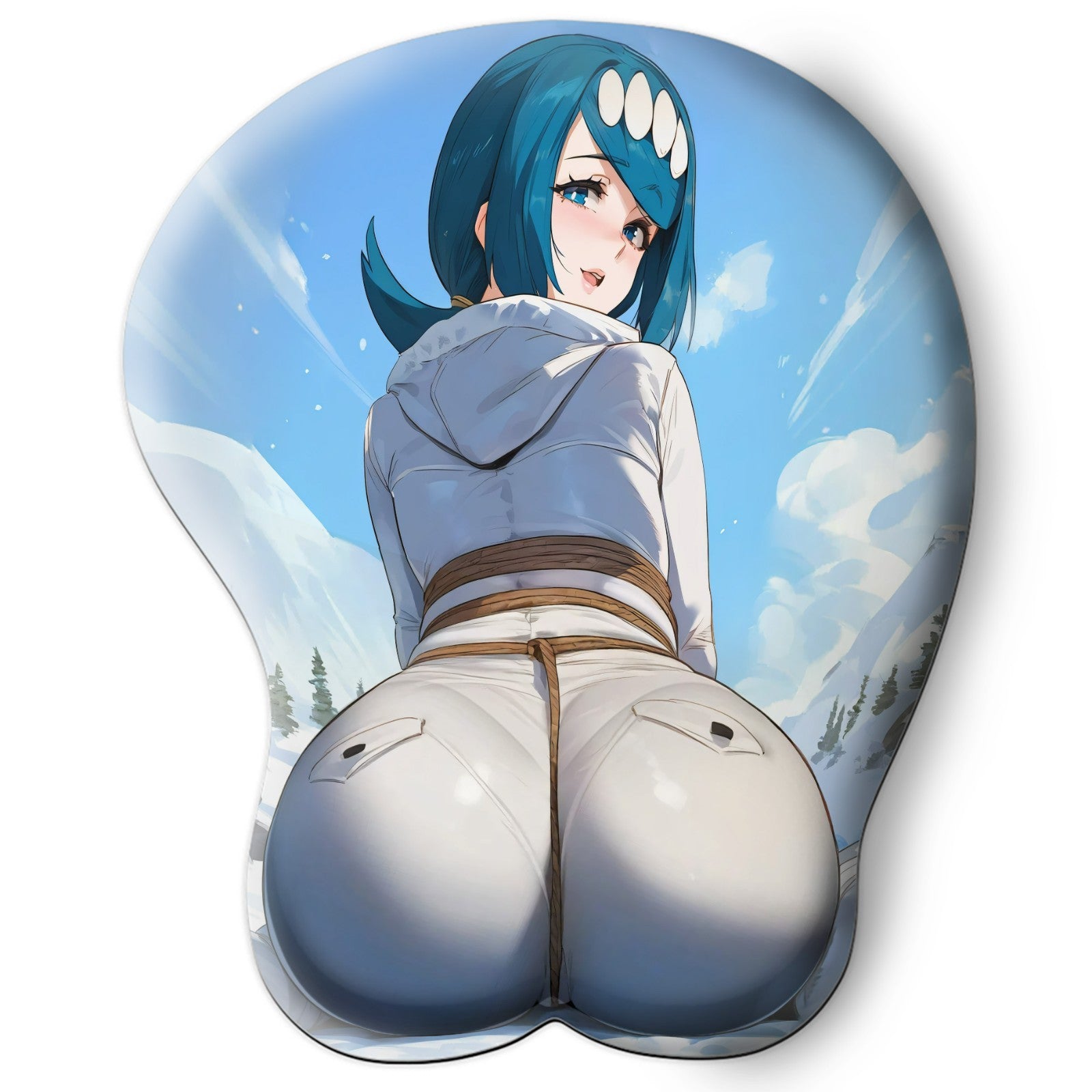 3D butt Anime Mouse Pad with Silicone Wrist Support, Non-Slip Ergonomic Shape, Pokemon anime Character Lana' s mother #02