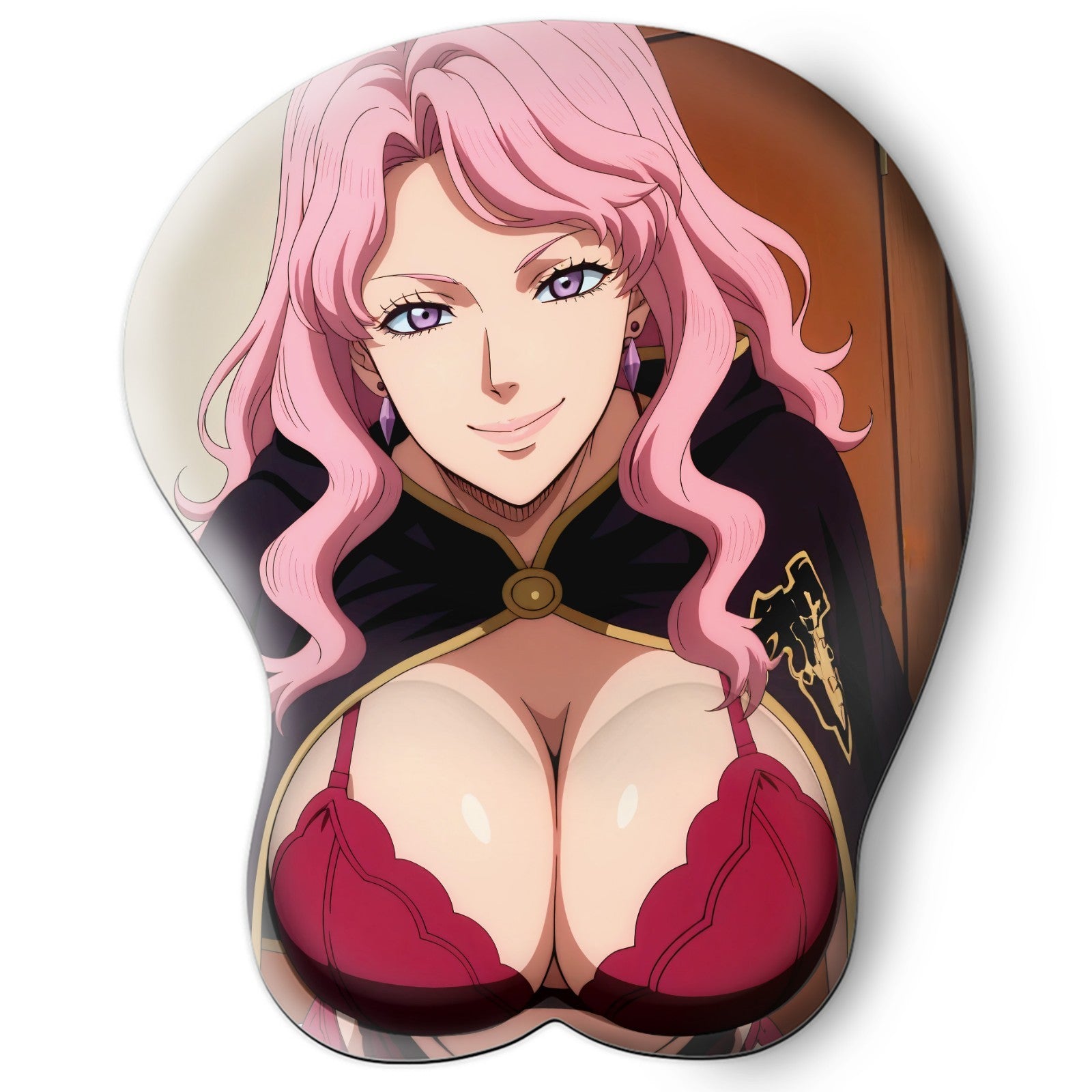 3D oppai Anime Mouse Pad with Silicone Wrist Support, Non-Slip Ergonomic Shape, Black clover Anime Character Vanessa Enoteca #01