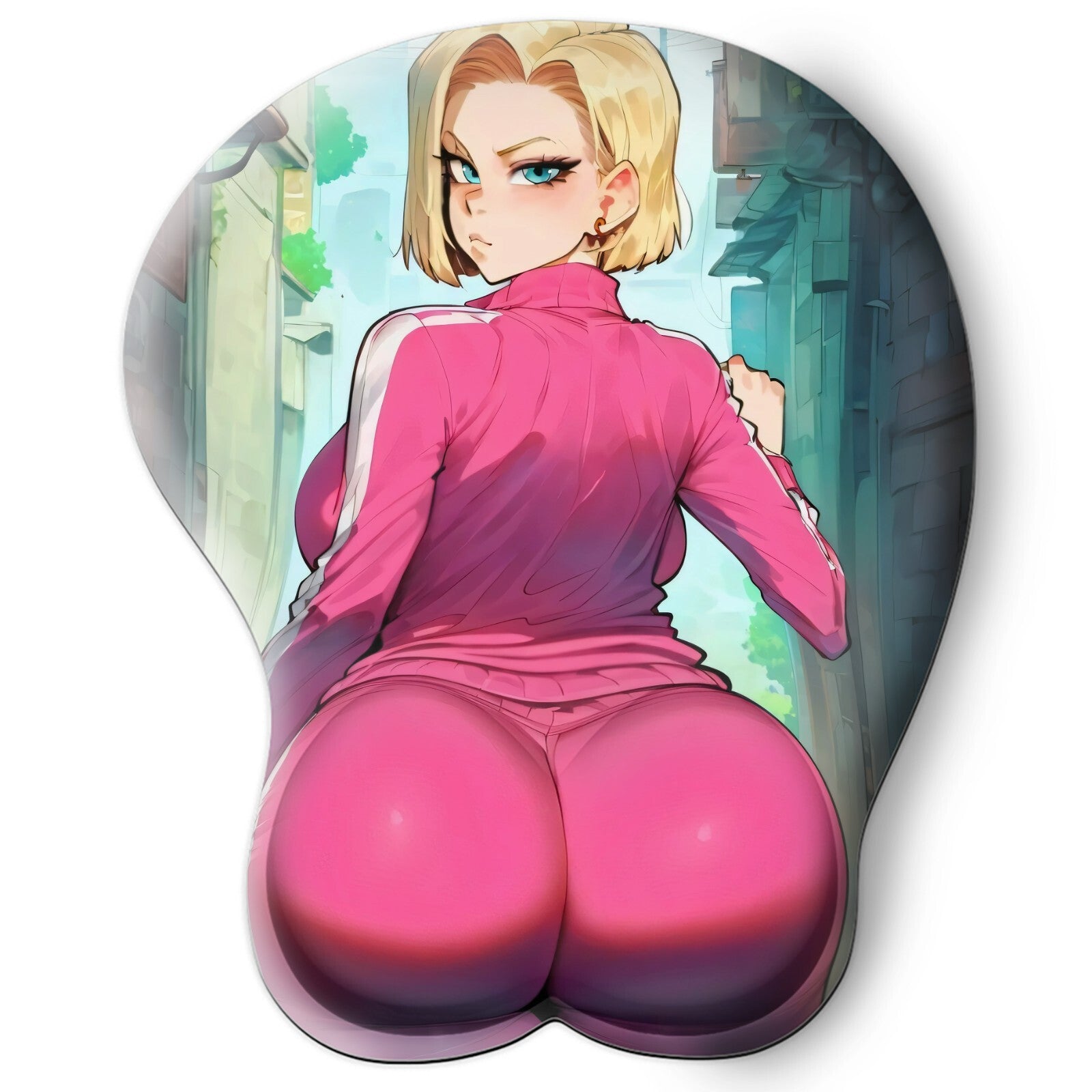 3D butt Anime Mouse Pad with Silicone Wrist Support, Non-Slip Ergonomic Shape, Dragon Ball anime Character Android n18 #02