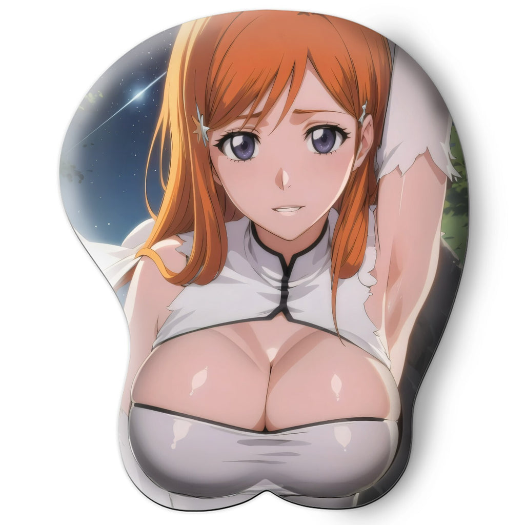 3D oppai Anime Mouse Pad with Silicone Wrist Support, Non-Slip Ergonomic Shape, Bleach Anime Character Orihime Inoui #01