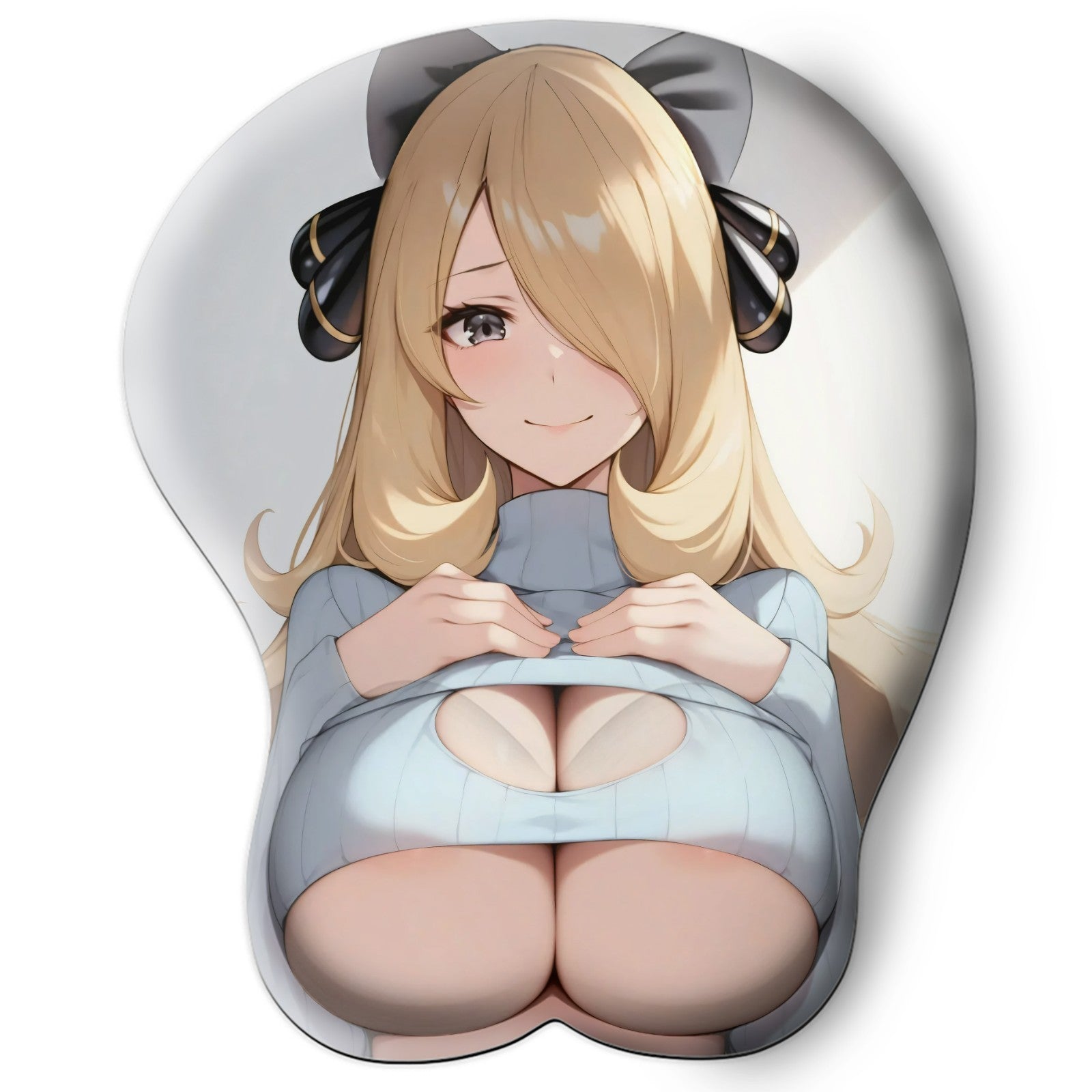 3D oppai Anime Mouse Pad with Silicone Wrist Support, Non-Slip Ergonomic Shape, Pokemon Anime Character Cynthia  #01