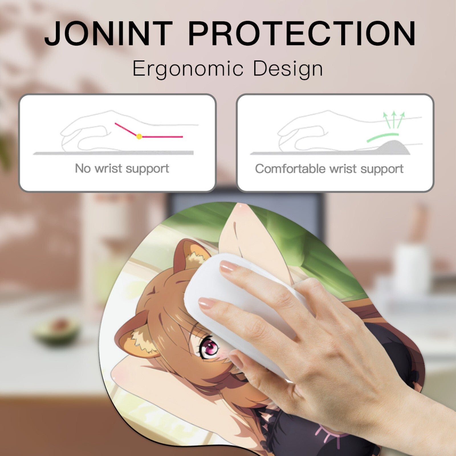 3D oppai Anime Mouse Pad with Wrist Rest by Shield Hero Raphtalia Silica #01