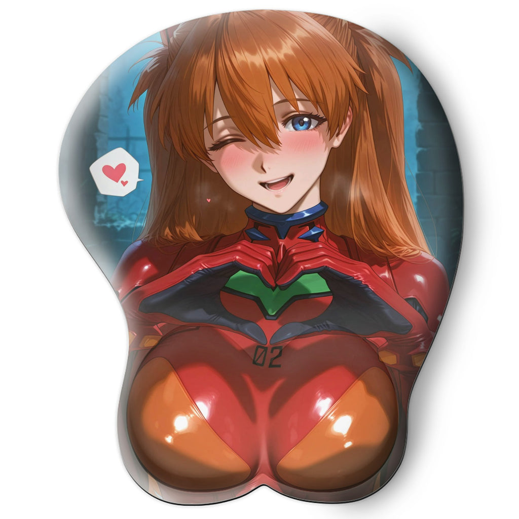 3D oppai Anime Mouse Pad with Silicone Wrist Support, Non-Slip Ergonomic Shape, Evangelion anime Character Azuka #01