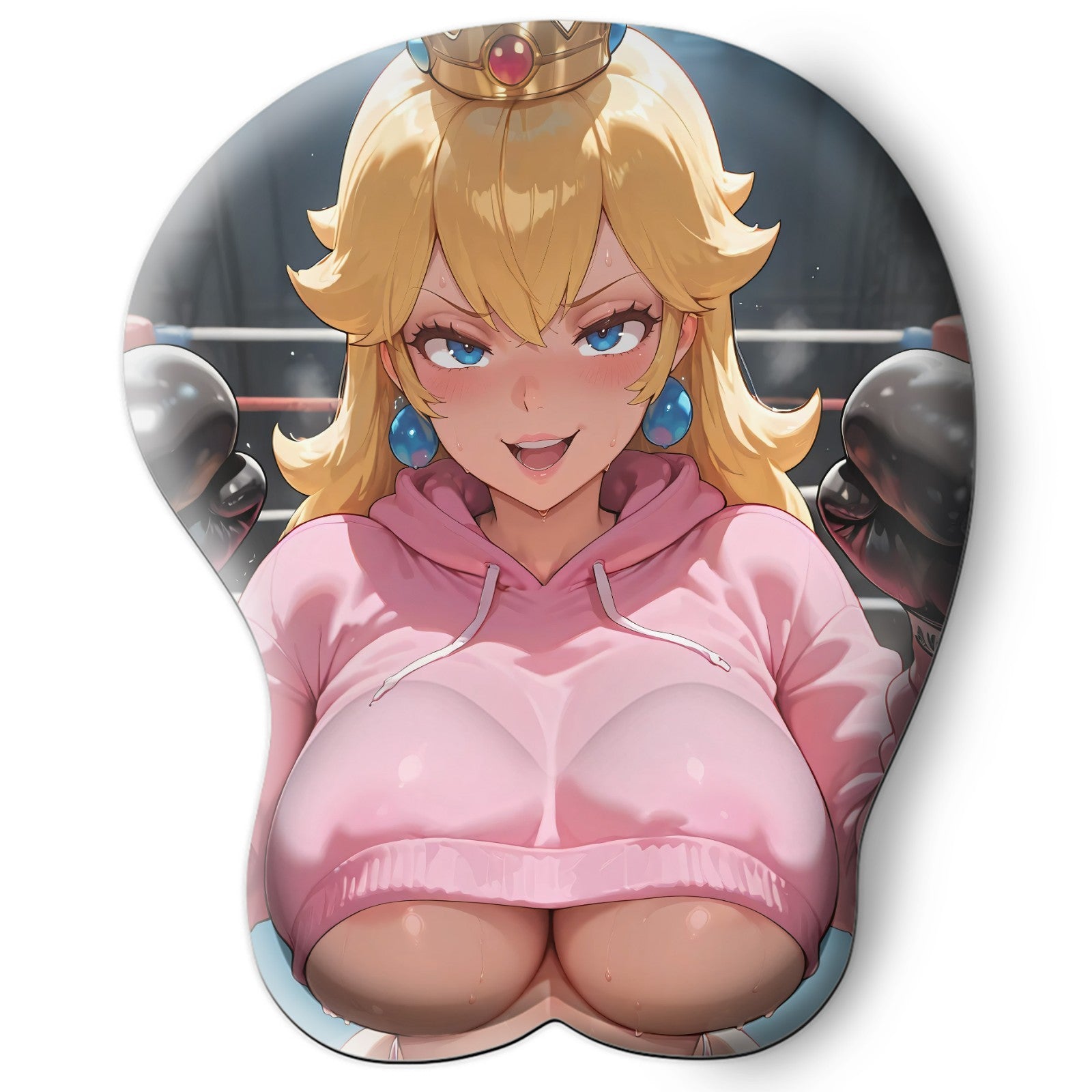 3D oppai Anime Mouse Pad with Silicone Wrist Support, Non-Slip Ergonomic Shape, Super Mario game Character Peach #01