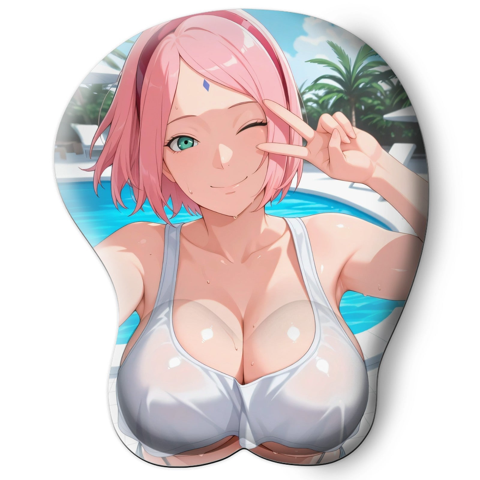 3D oppai Anime Mouse Pad with Silicone Wrist Support, Non-Slip Ergonomic Shape, Naruto Anime Character Sakura Haruno #01
