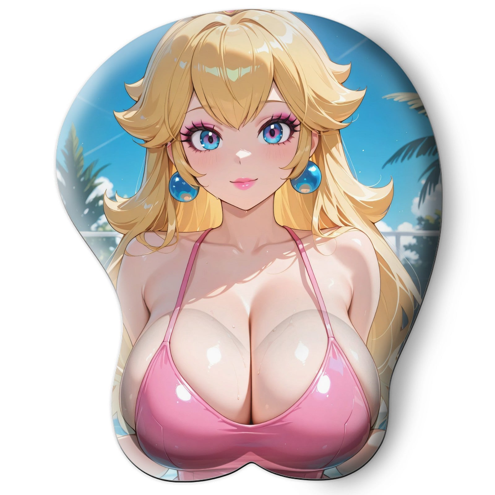 3D oppai Anime Mouse Pad with Silicone Wrist Support, Non-Slip Ergonomic Shape, Super Mario game Character Peach #01