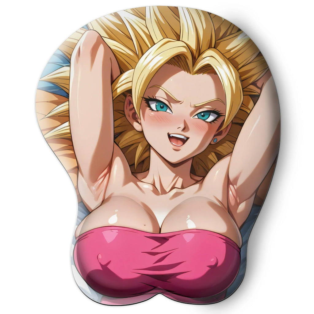 3D oppai Anime Mouse Pad with Silicone Wrist Support, Non-Slip Ergonomic Shape, Dragon Ball anime Character Caulifla #01