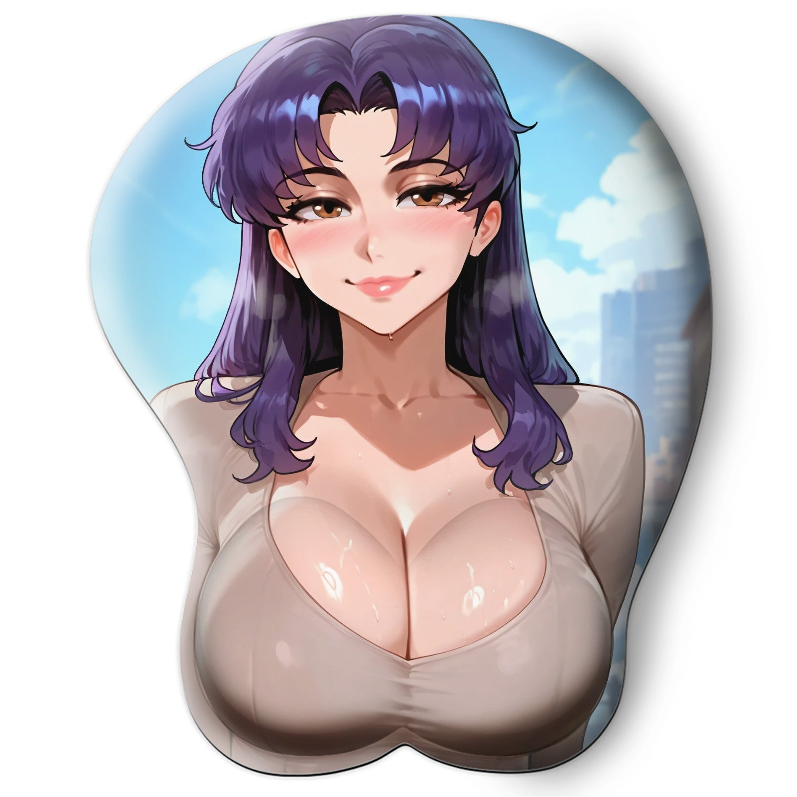 3D oppai Anime Mouse Pad with Silicone Wrist Support, Non-Slip Ergonomic Shape, Evangelion anime Character Misato #01