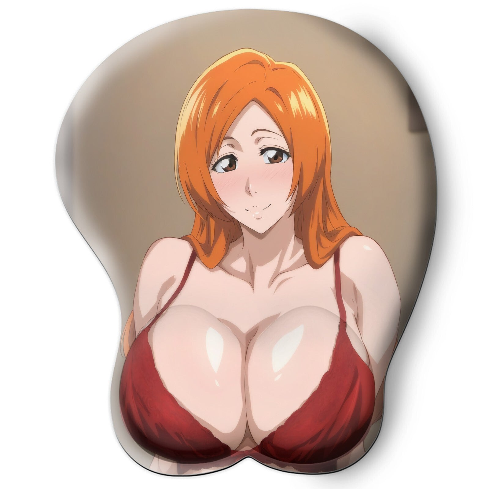 3D oppai Anime Mouse Pad with Silicone Wrist Support, Non-Slip Ergonomic Shape, Bleach Anime Character Orihime Inoui #01