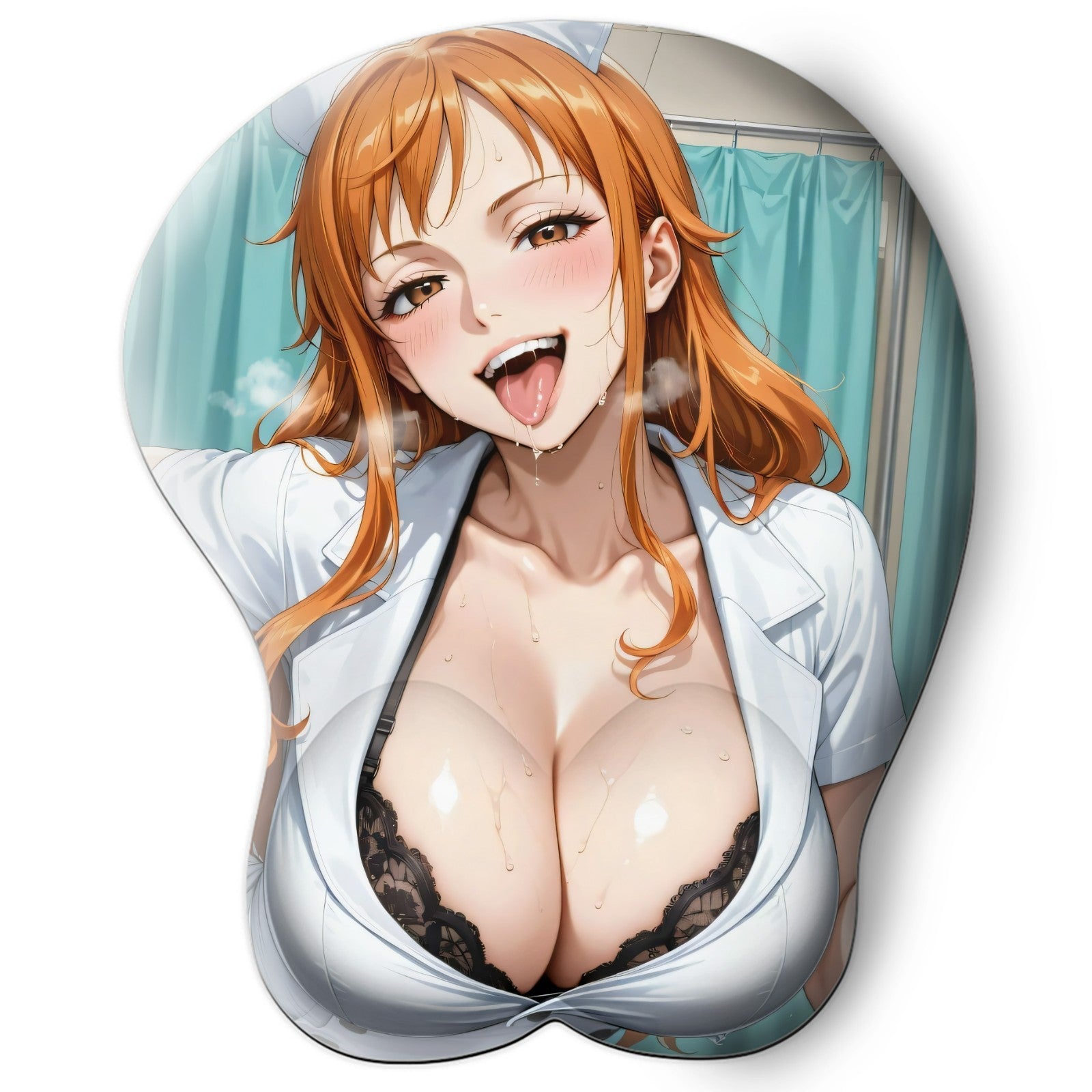 3D oppai Anime Mouse Pad with Silicone Wrist Support, Non-Slip Ergonomic Shape, One Piece anime Character Nami #01