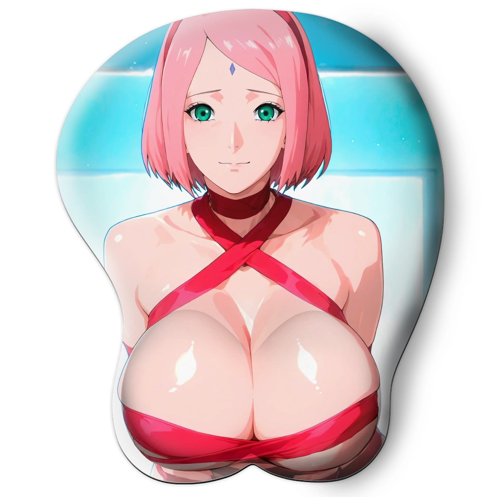 3D oppai Anime Mouse Pad with Silicone Wrist Support, Non-Slip Ergonomic Shape, Naruto Anime Character Sakura Haruno #01