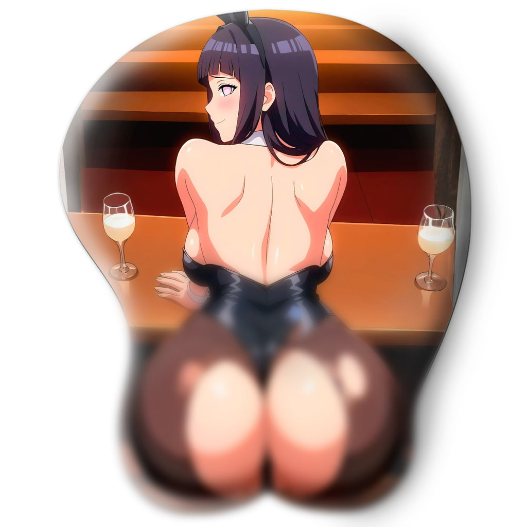 3D butt Anime Mouse Pad with Silicone Wrist Support, Non-Slip Ergonomic Shape, Naruto anime Character Hinata #02