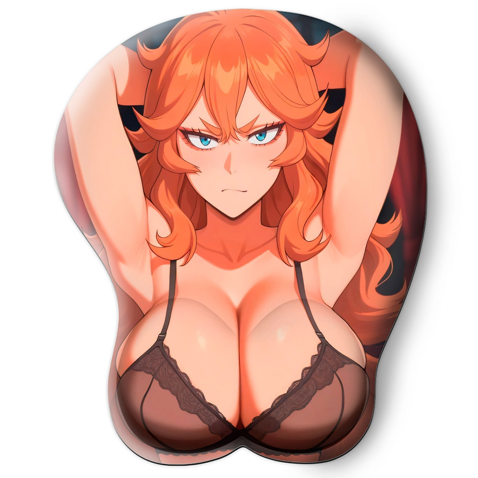 3D oppai Anime Mouse Pad with Silicone Wrist Support, Non-Slip Ergonomic Shape, Black clover Anime Character Mereoleona #01