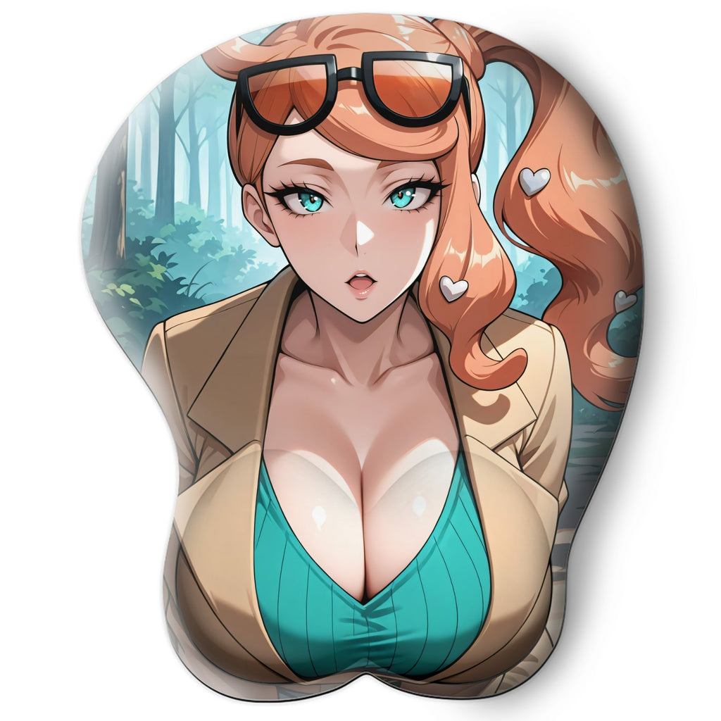 3D oppai Anime Mouse Pad with Silicone Wrist Support, Non-Slip Ergonomic Shape, Pokemon Anime Character Sonia #01