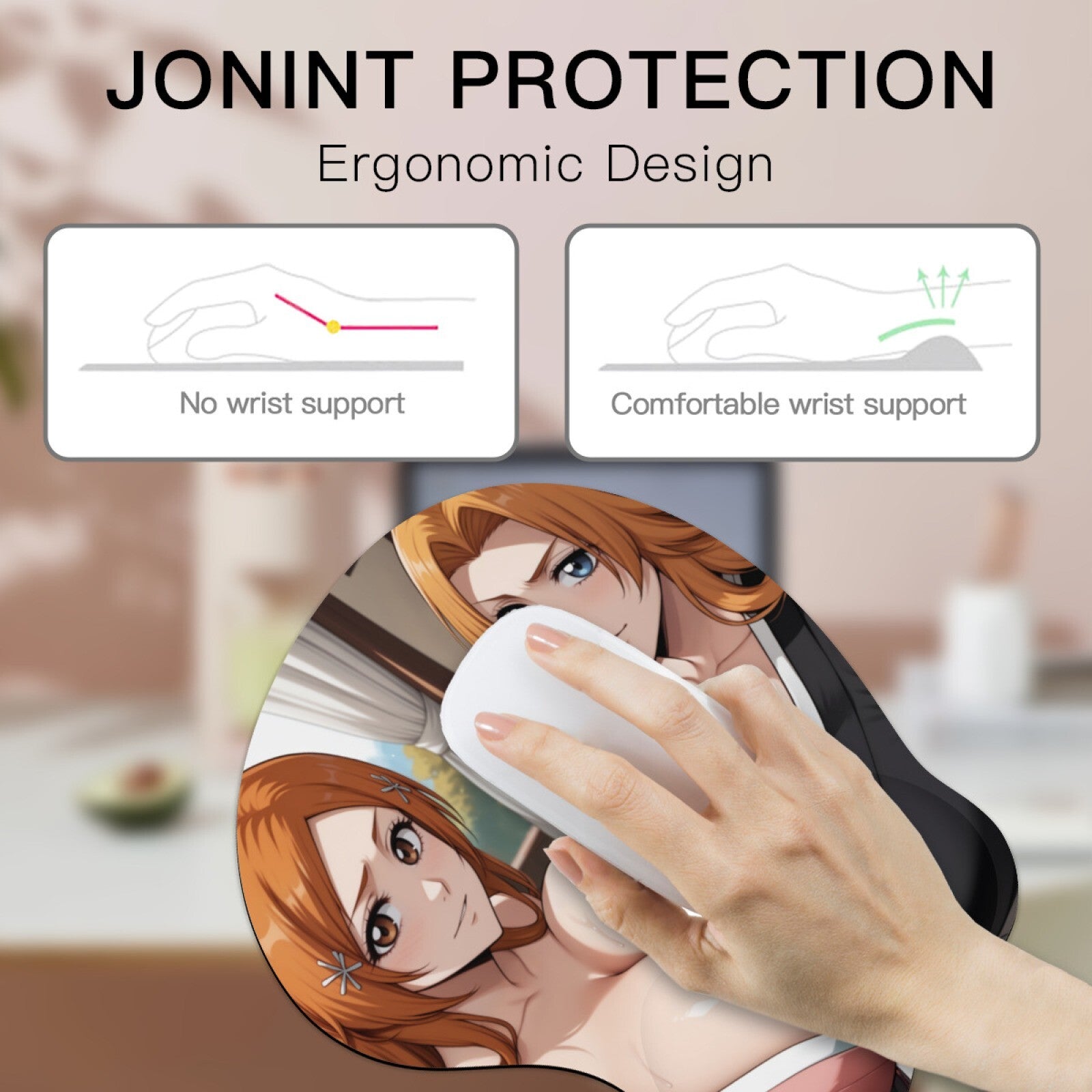3D Oppai Anime Mouse Pad with Ergonomic Wrist Support XL,  Orihime x Rangiku #01