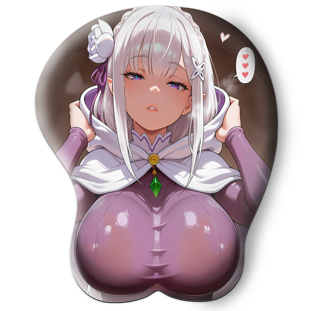 3D Oppai Anime Mouse Pad with Wrist Rest by Re:Zero Emilia #01
