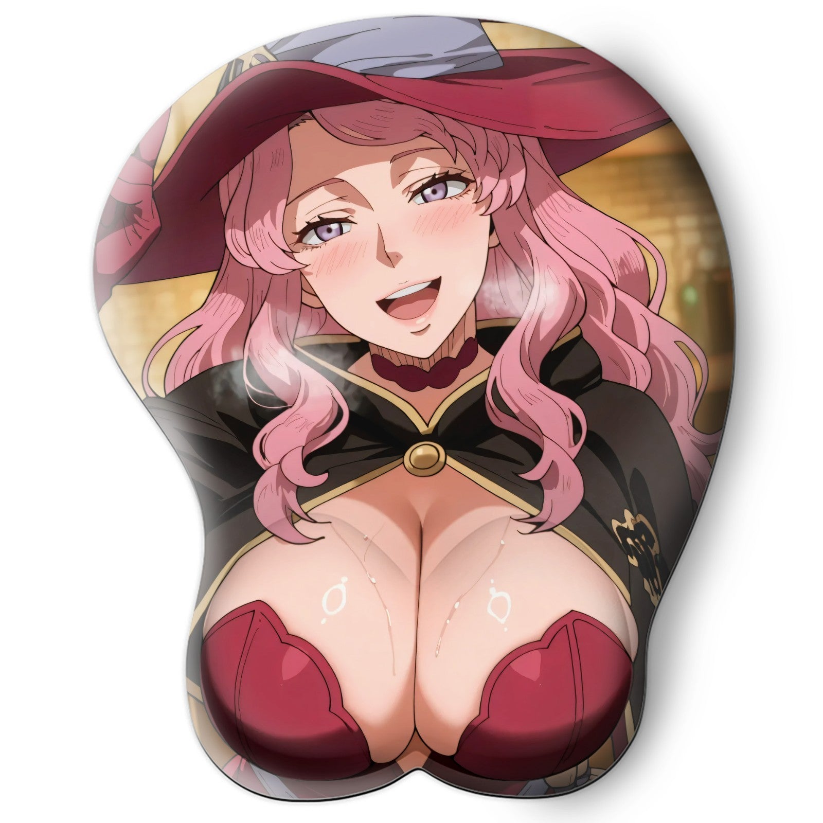 3D oppai Anime Mouse Pad with Silicone Wrist Support, Non-Slip Ergonomic Shape, Black clover Anime Character Vanessa Enoteca #01