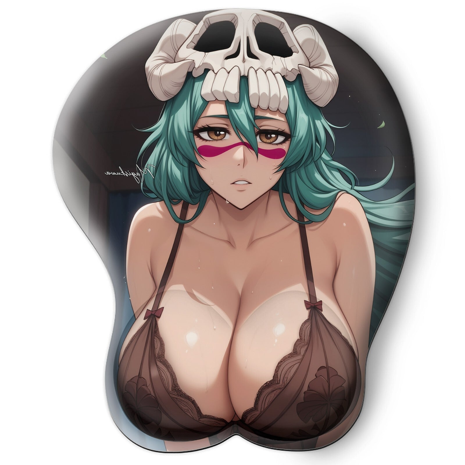 3D oppai Anime Mouse Pad with Silicone Wrist Support, Non-Slip Ergonomic Shape, Bleach Anime Character Nell Tu #02