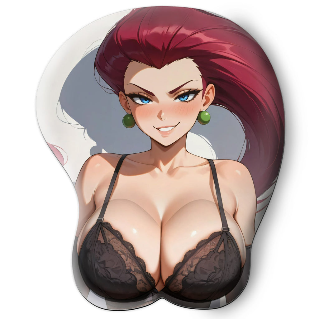 3D oppai Anime Mouse Pad with Silicone Wrist Support, Non-Slip Ergonomic Shape, Pokemon Anime Character Jessie #01