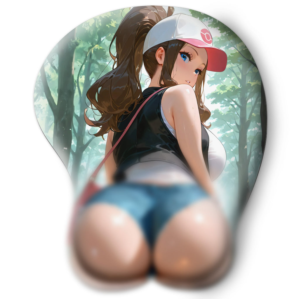 3D butt Anime Mouse Pad with Silicone Wrist Support, Non-Slip Ergonomic Shape, Pokemon anime Character Hilda #02