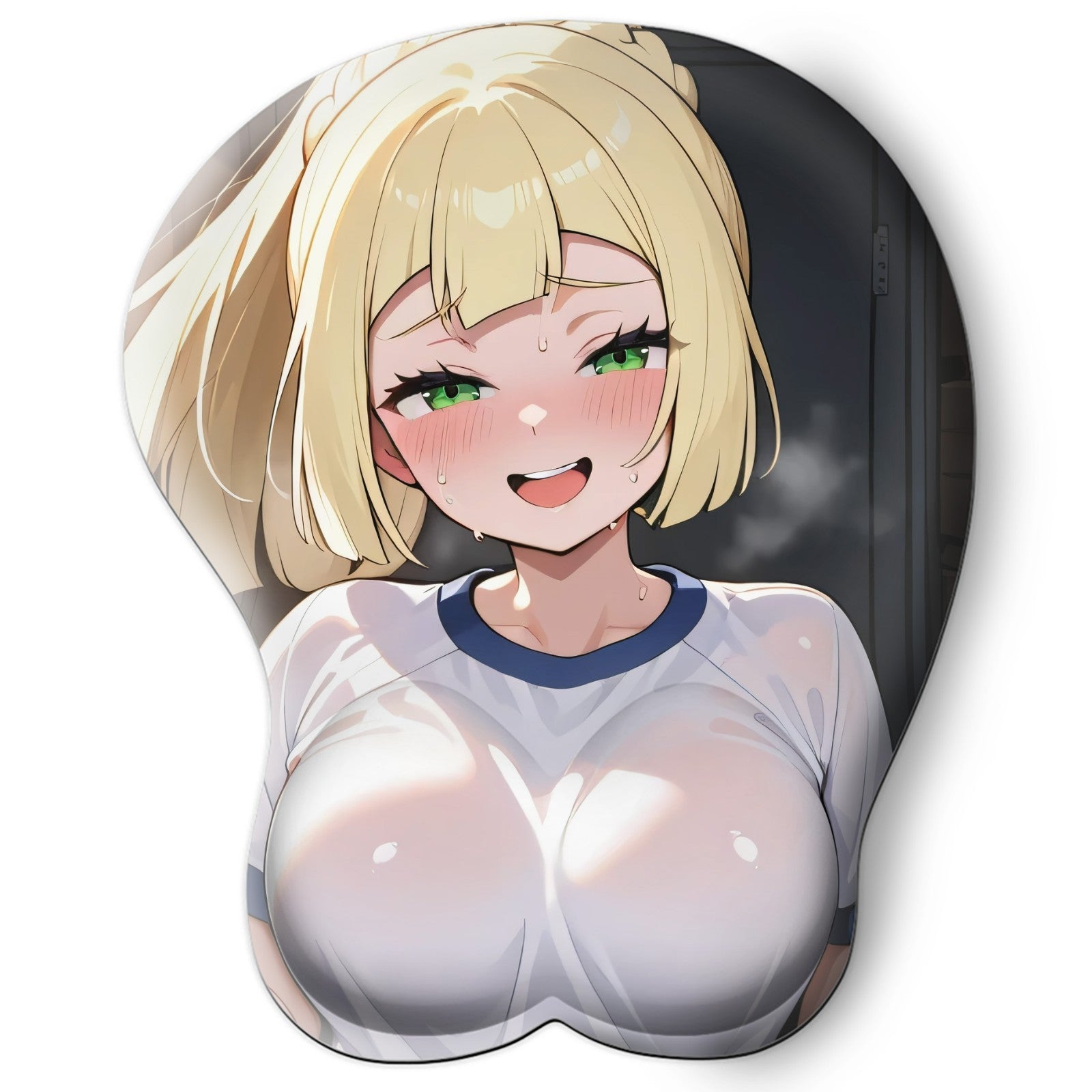 3D oppai Anime Mouse Pad with Silicone Wrist Support, Non-Slip Ergonomic Shape, Pokemon Anime Character Lillie #01