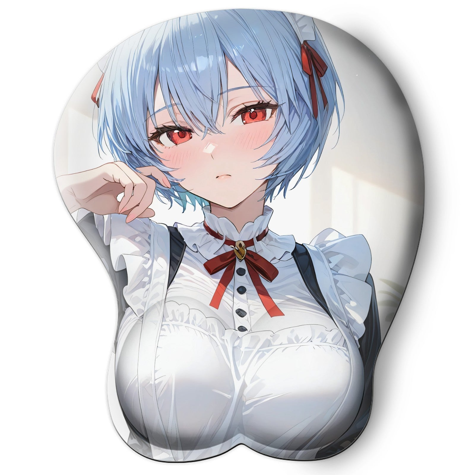 3D oppai Anime Mouse Pad with Silicone Wrist Support, Non-Slip Ergonomic Shape, Evangelion Anime Character Rei Ayanami #01