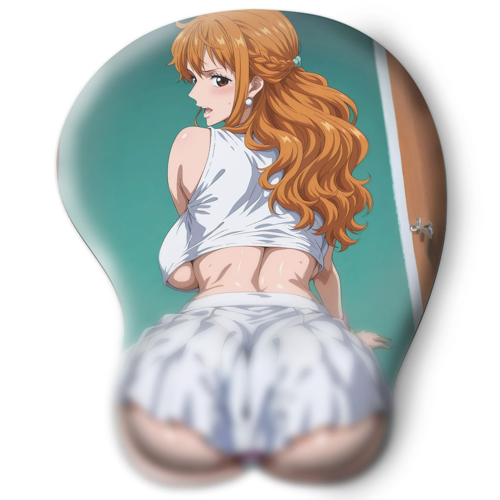 3D butt Anime Mouse Pad with Silicone Wrist Support, Non-Slip Ergonomic Shape, One Piece anime Character Nami #02